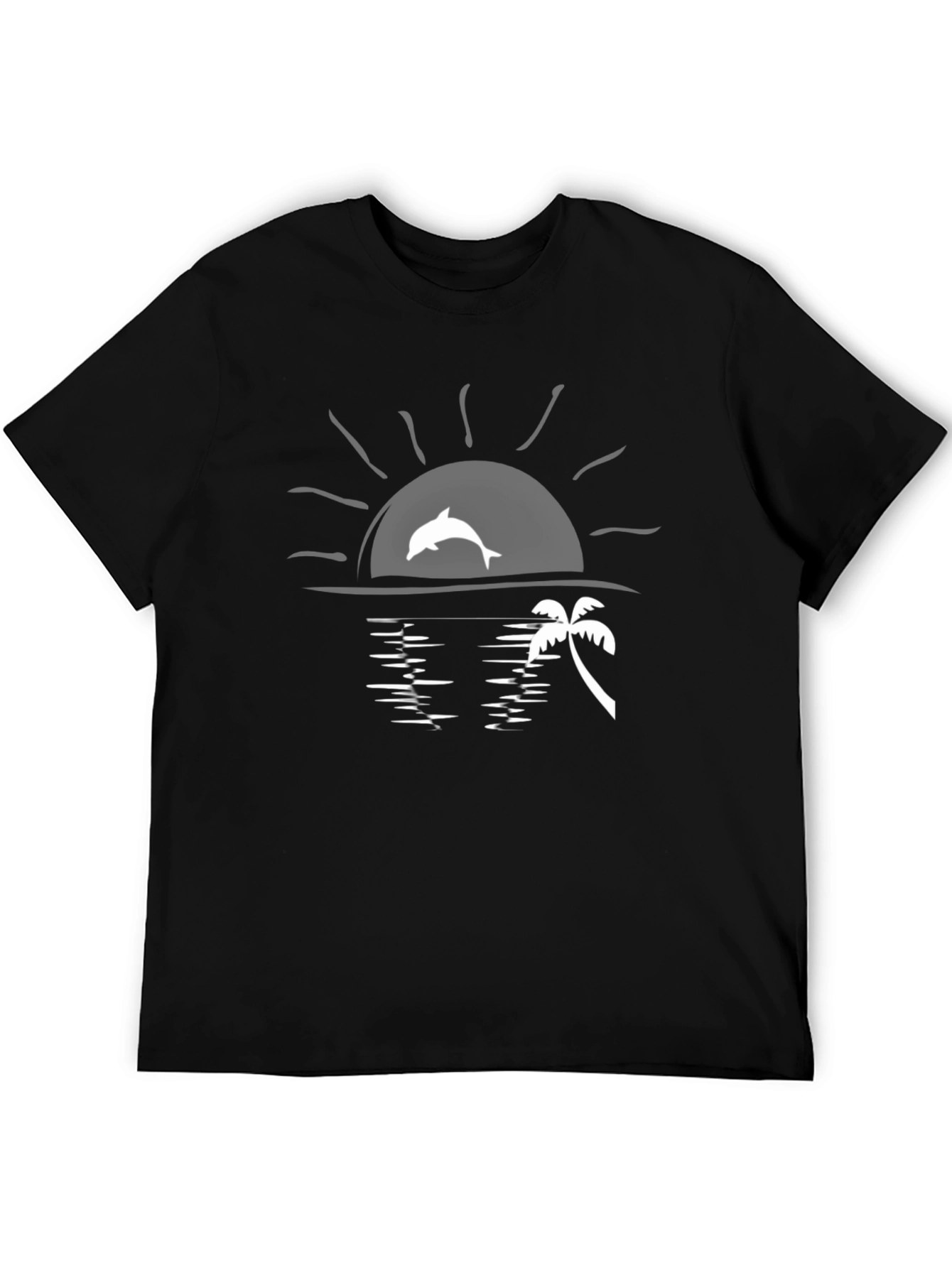Sunset Dolphin Graphic Tee - Black