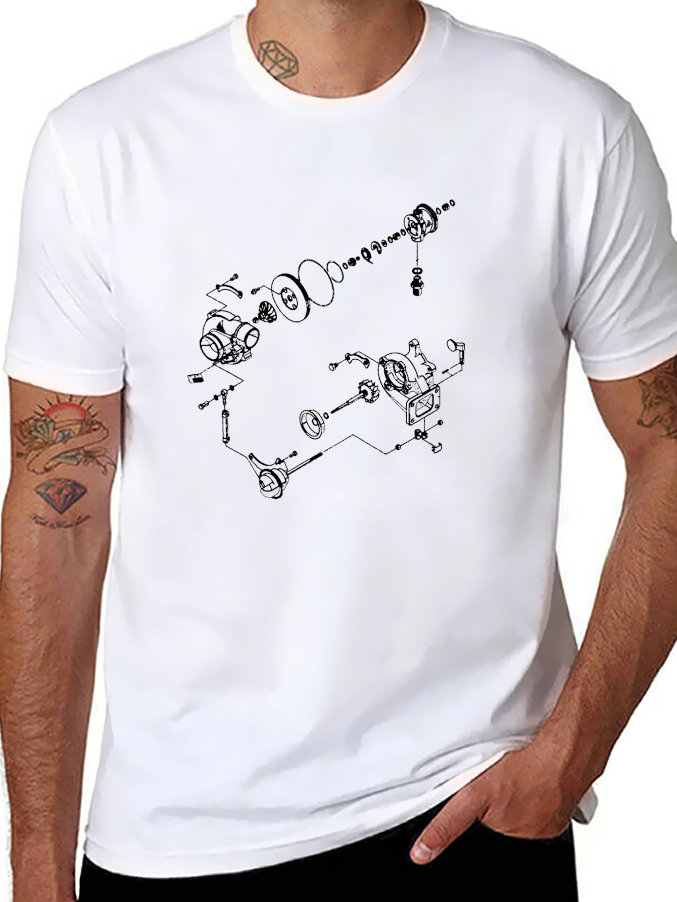 Technical Diagram Graphic Tee - Black Cotton T-Shirt