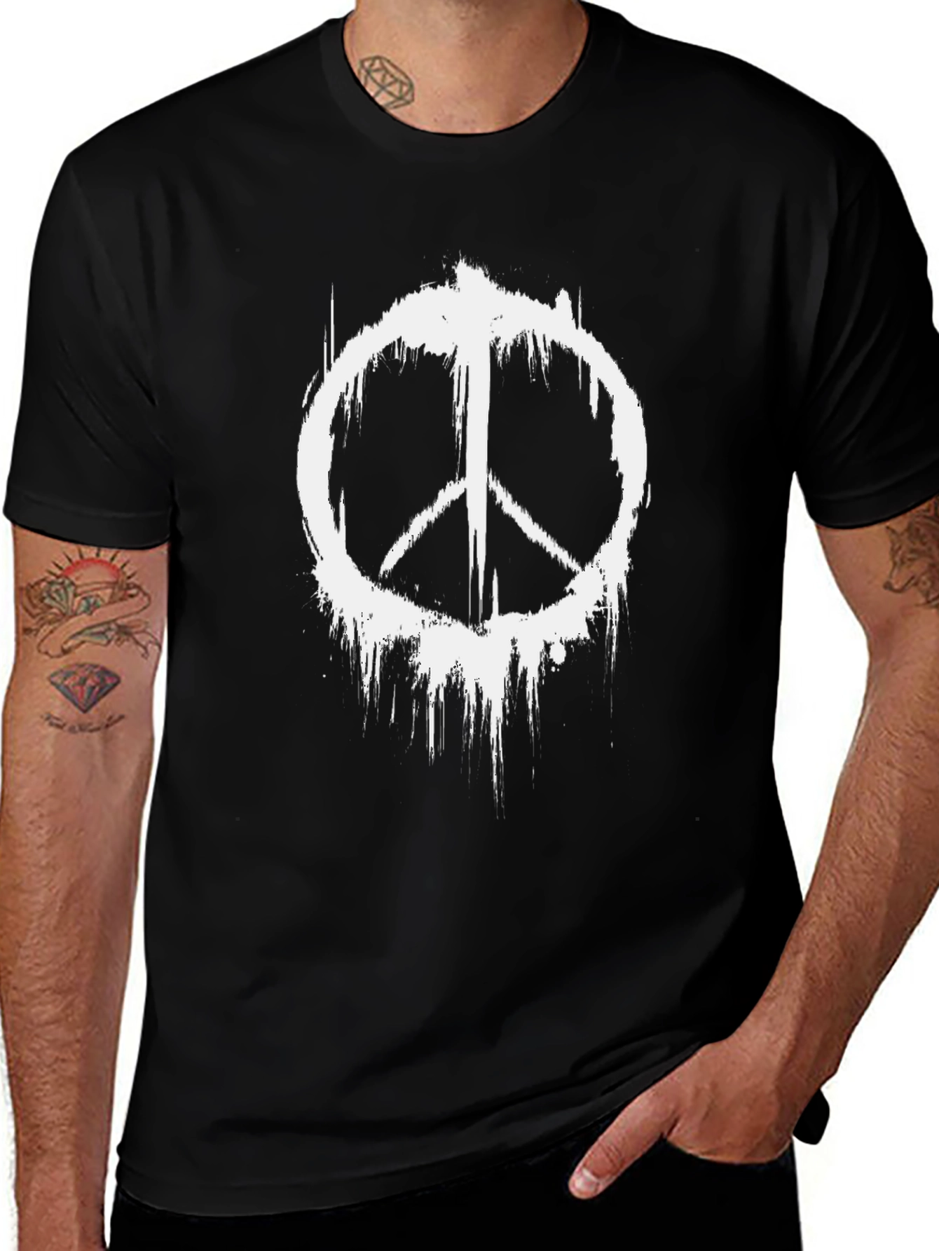 Distressed Peace Sign Black Graphic T-Shirt