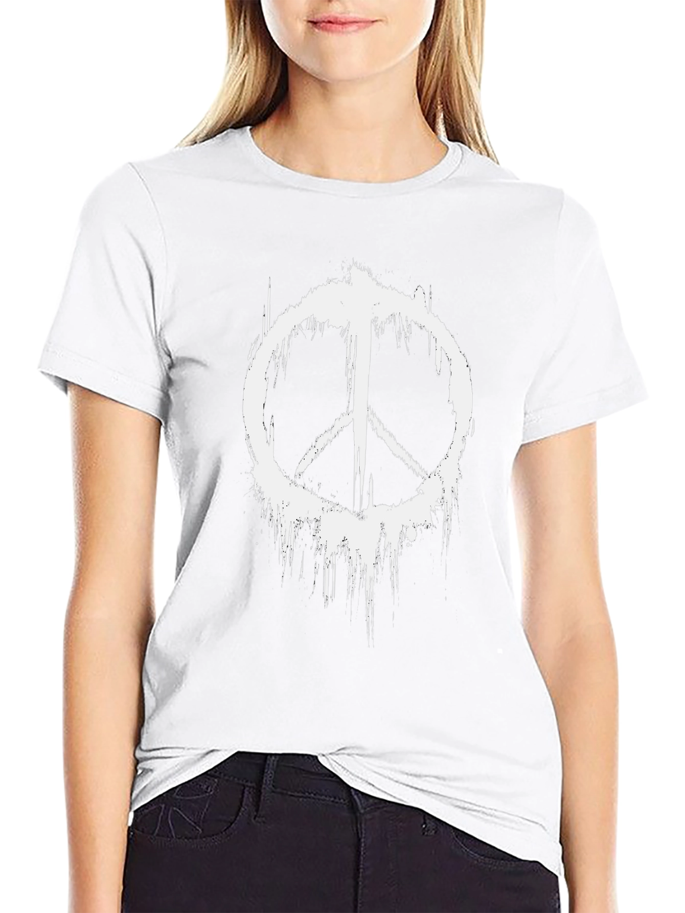 Distressed Peace Sign Black Graphic T-Shirt