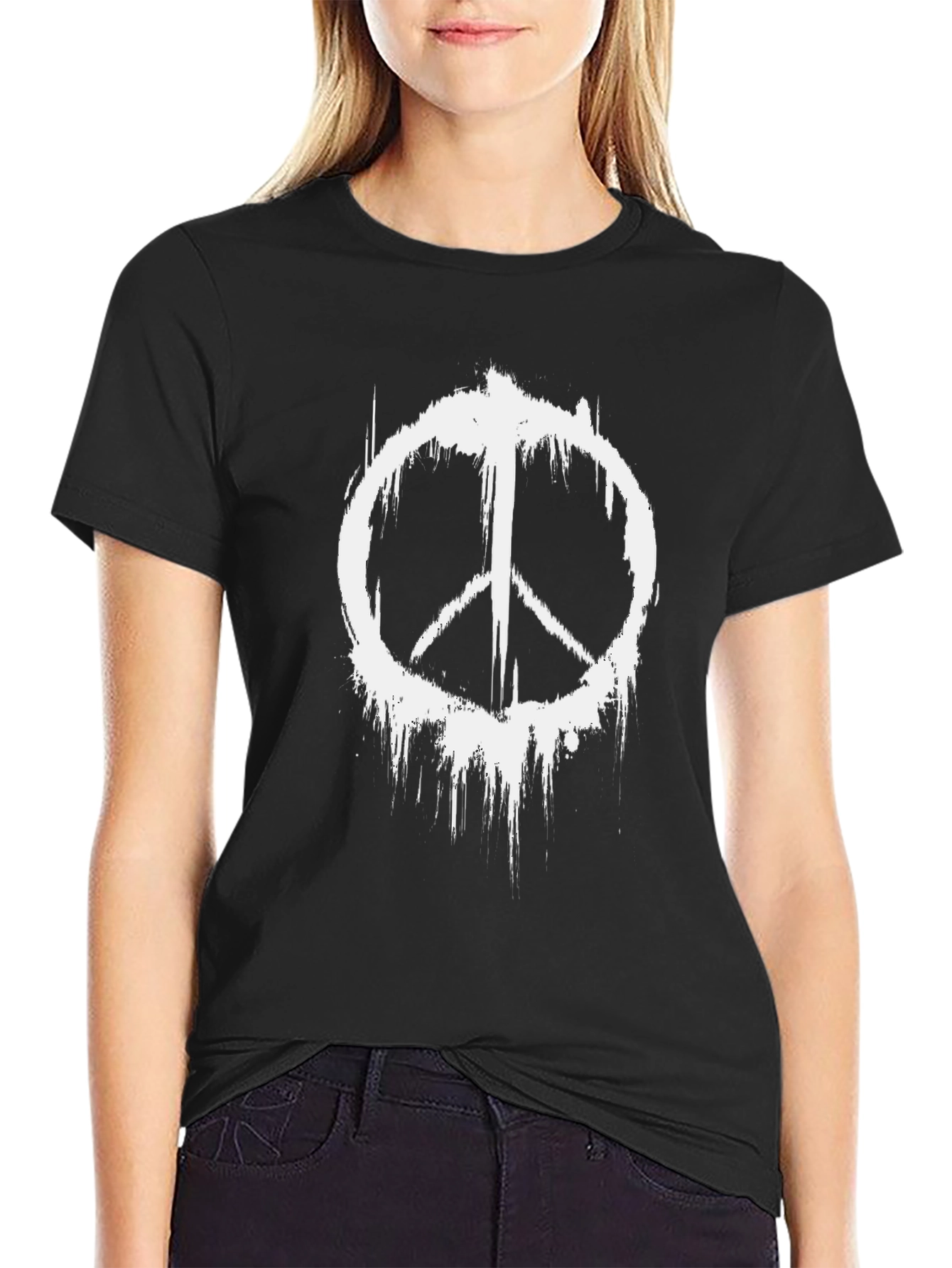 Distressed Peace Sign Black Graphic T-Shirt