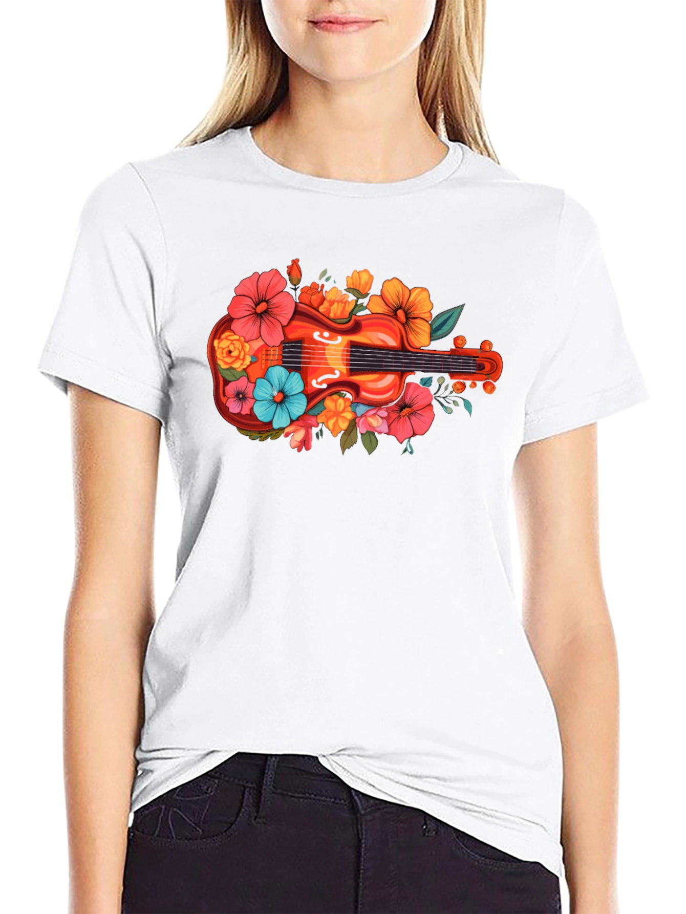 Floral Guitar T-Shirt - Music Lovers Tee