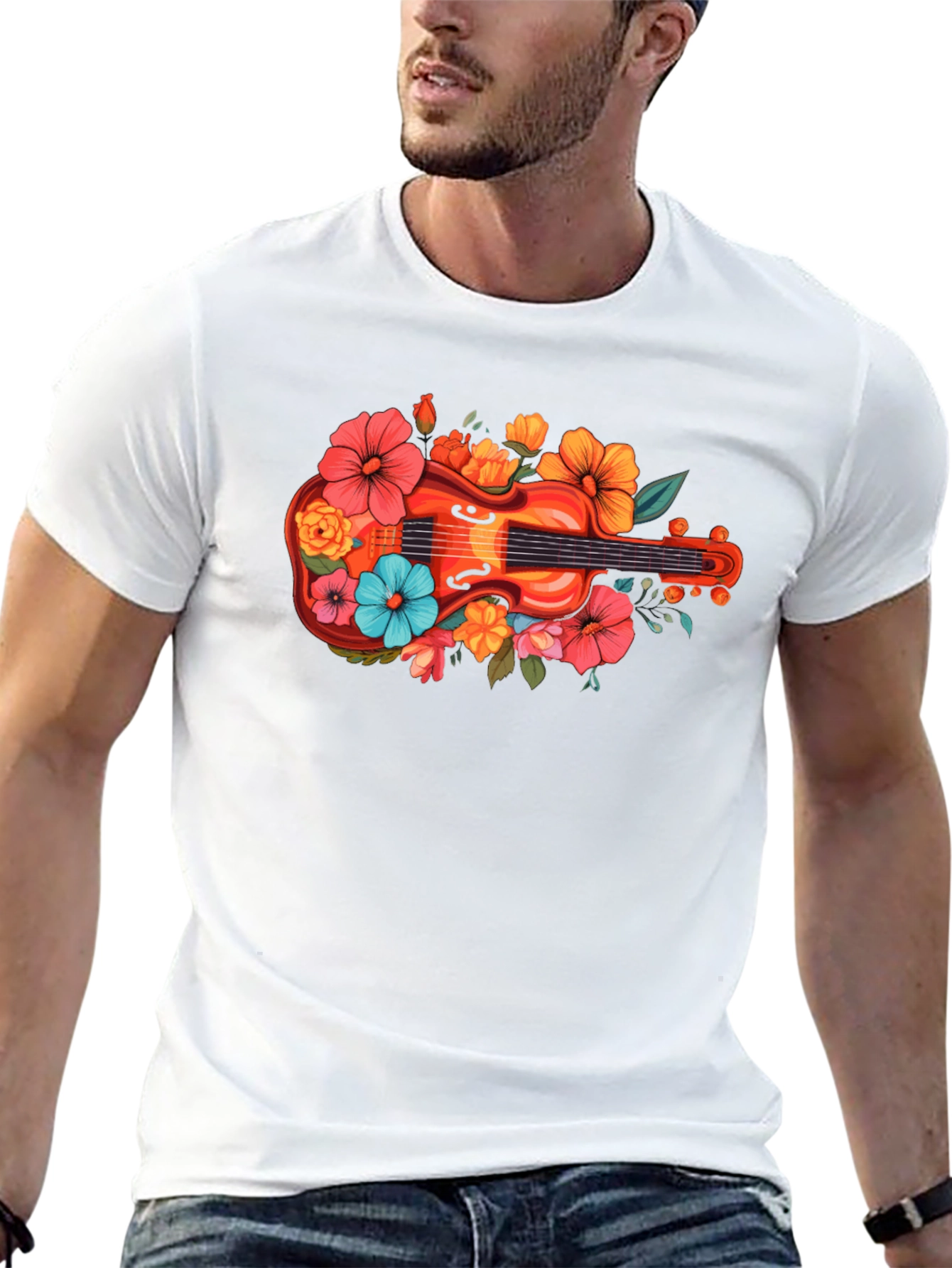 Floral Guitar T-Shirt - Music Lovers Tee