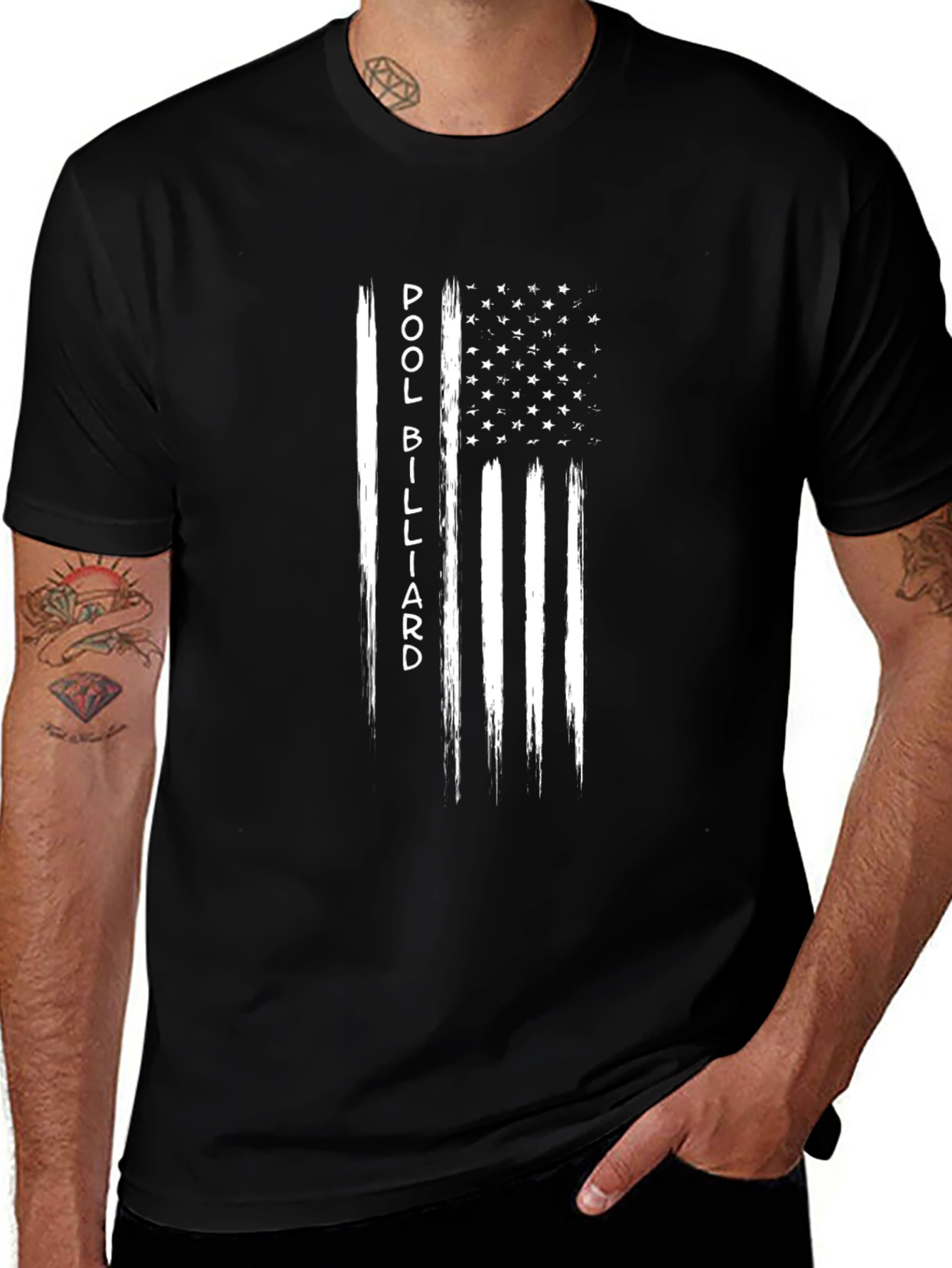 Pool Billiard American Flag T-Shirt - Black