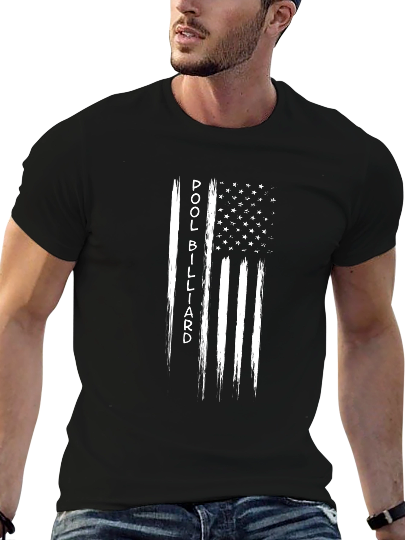 Pool Billiard American Flag T-Shirt - Black