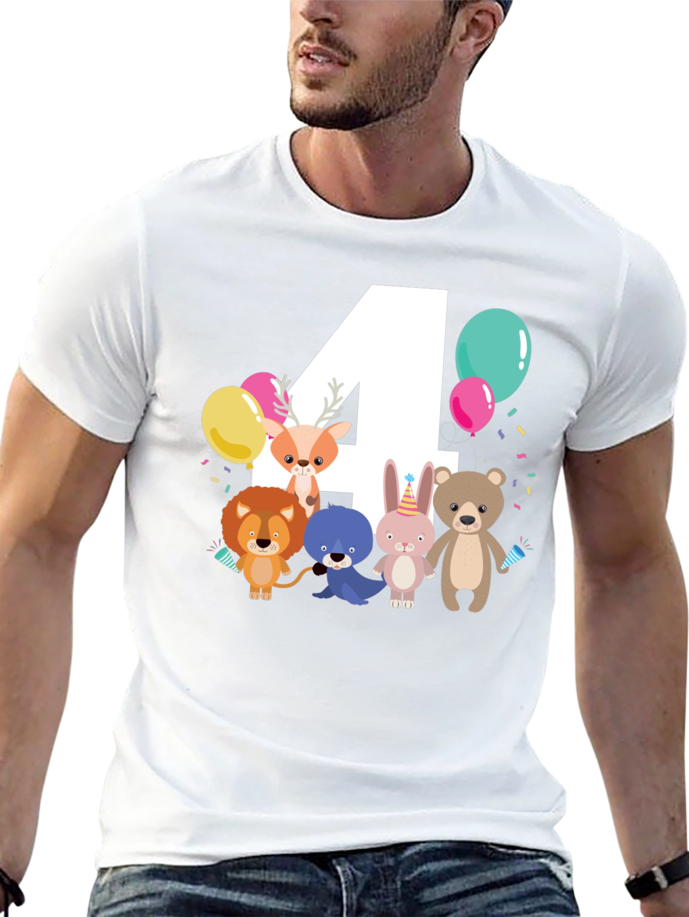 Cute Cartoon Animals 4th Birthday T-Shirt