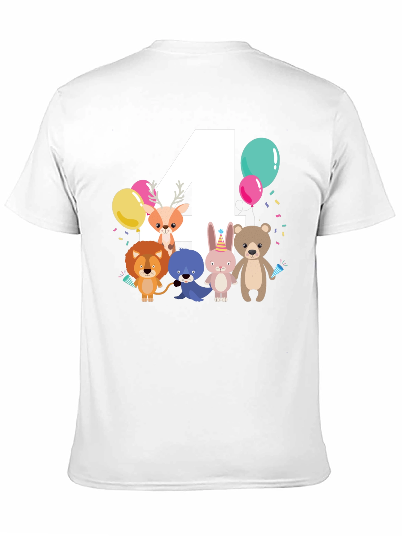 Cute Cartoon Animals 4th Birthday T-Shirt