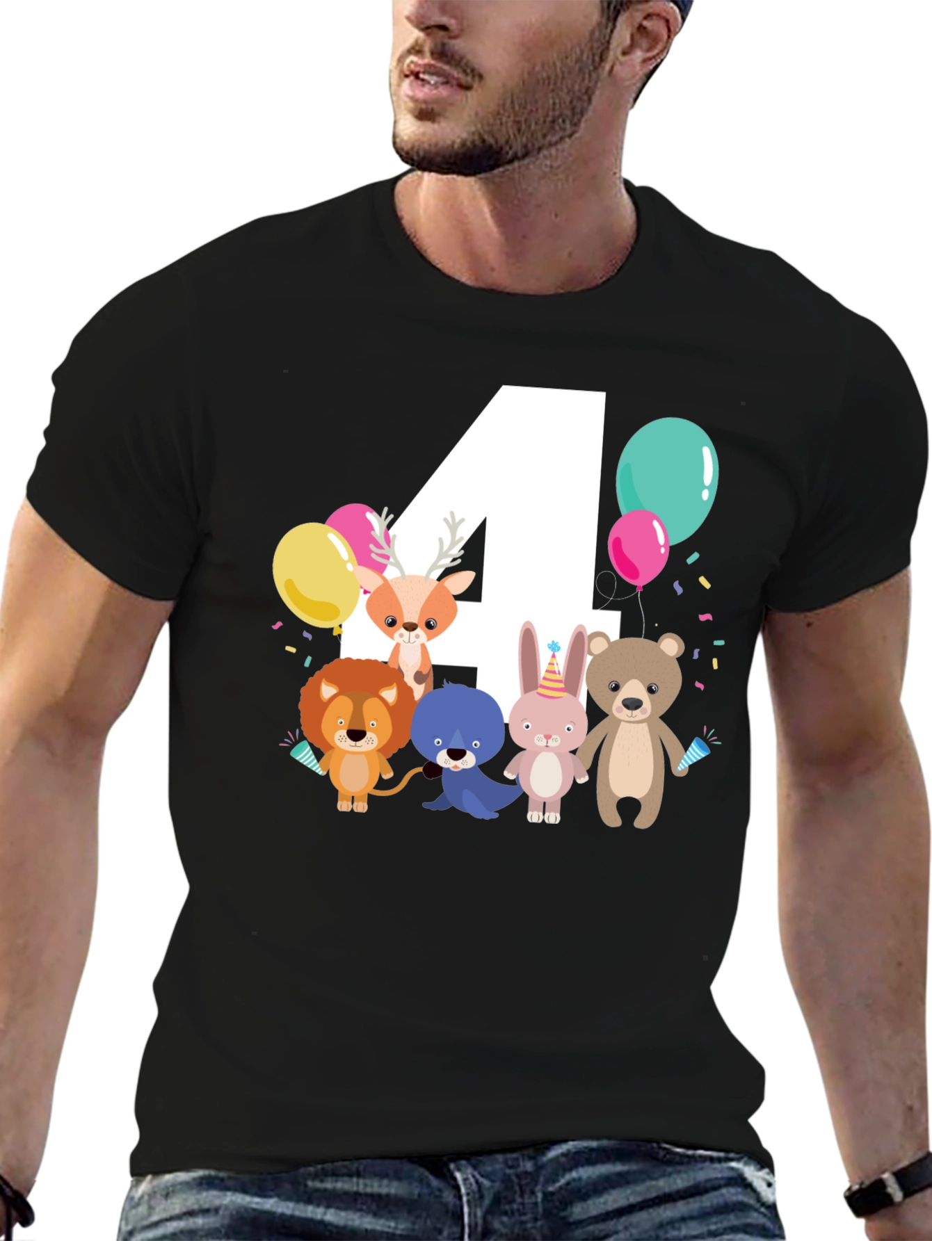 Cute Cartoon Animals 4th Birthday T-Shirt