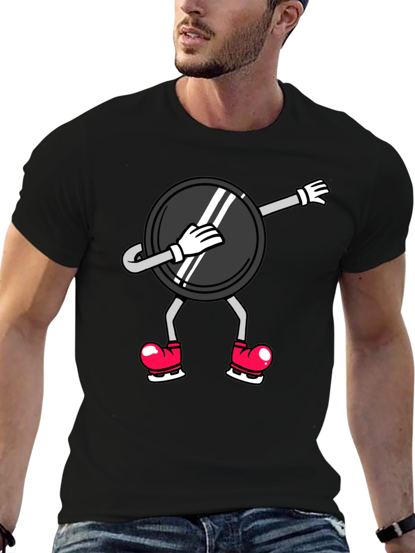 Dabbing Hockey Puck T-Shirt - Black