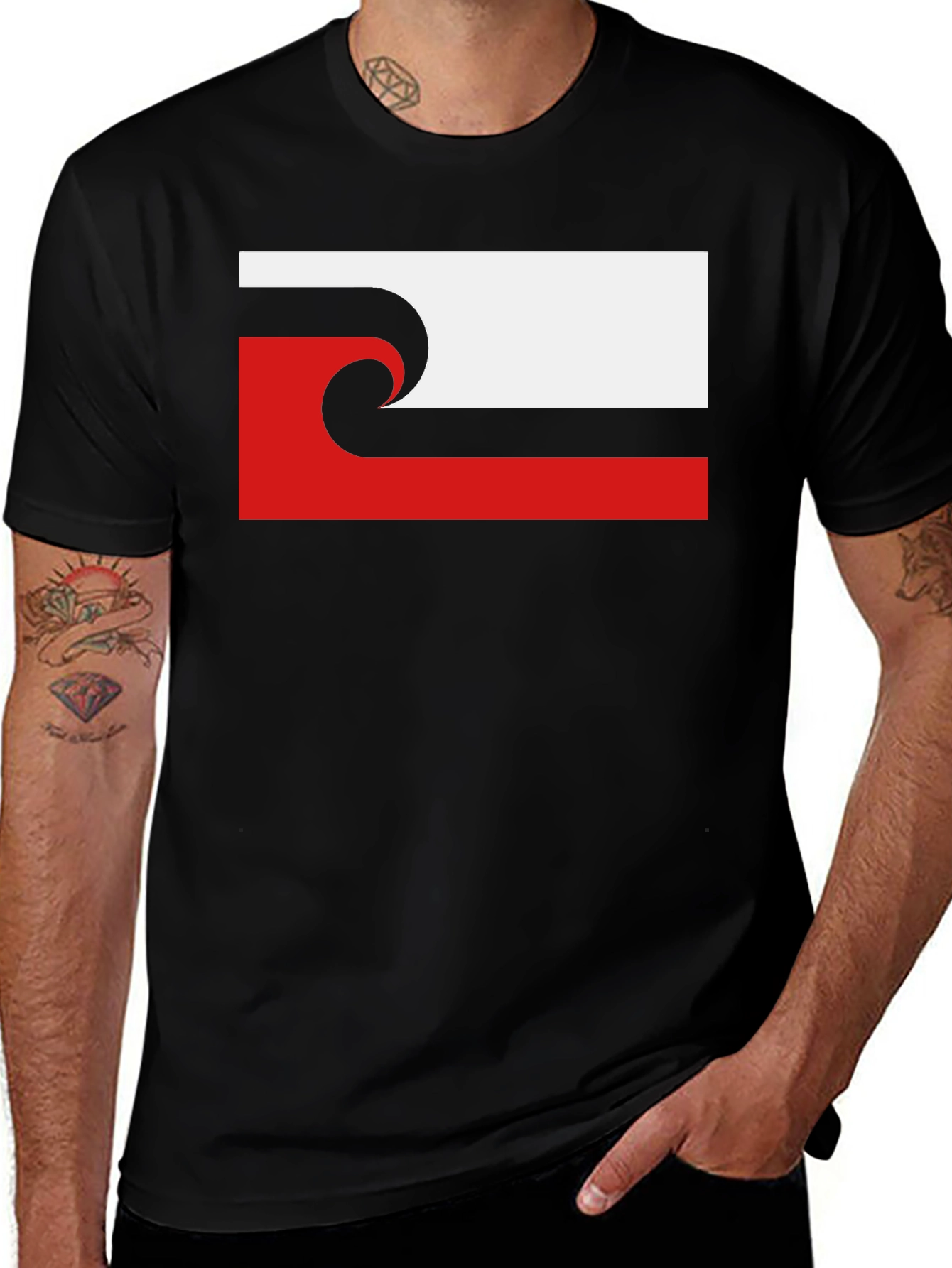 Unique Wave Design Black T-Shirt