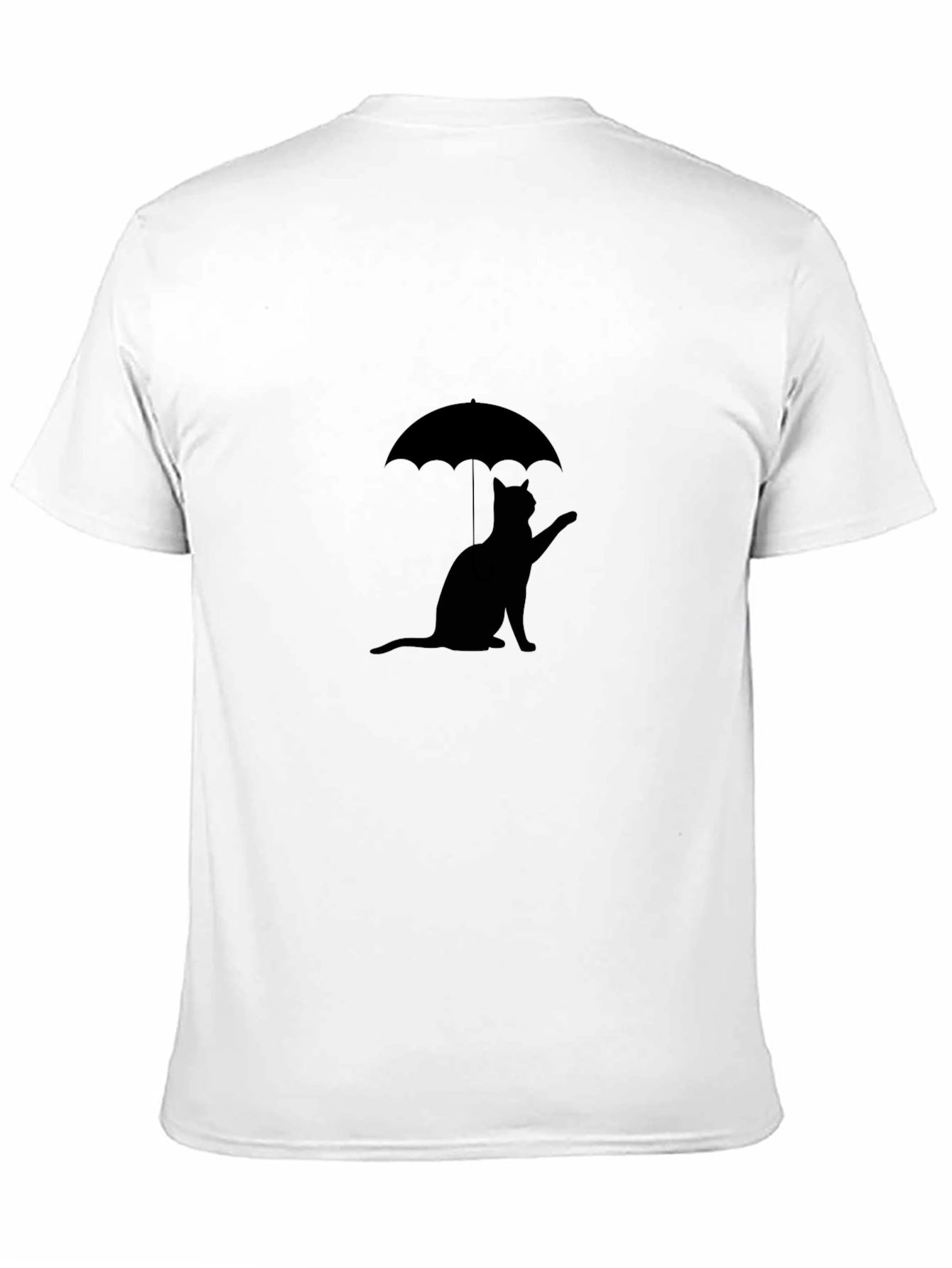 Cat Under Umbrella Black T-Shirt