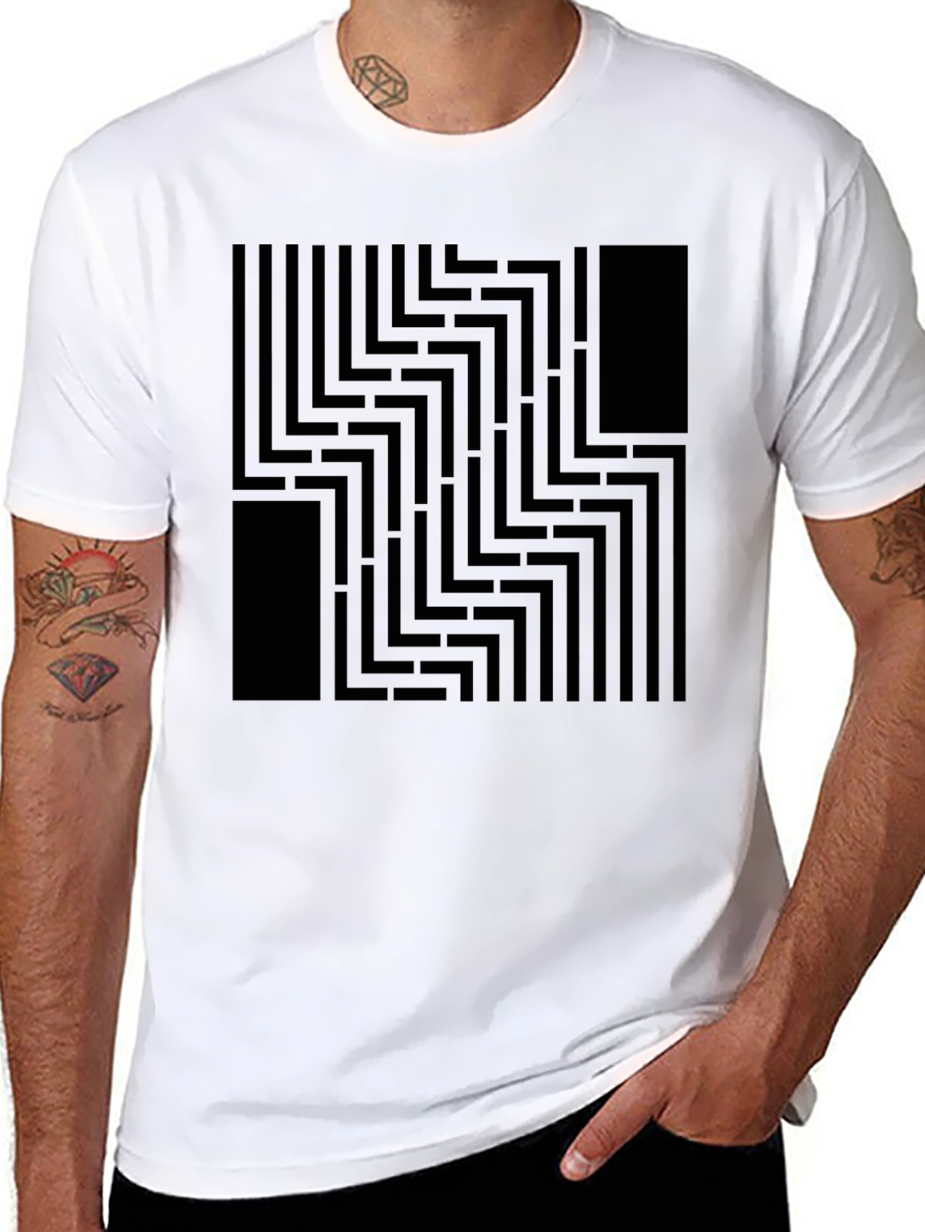 Abstract Maze Pattern Black Graphic Tee