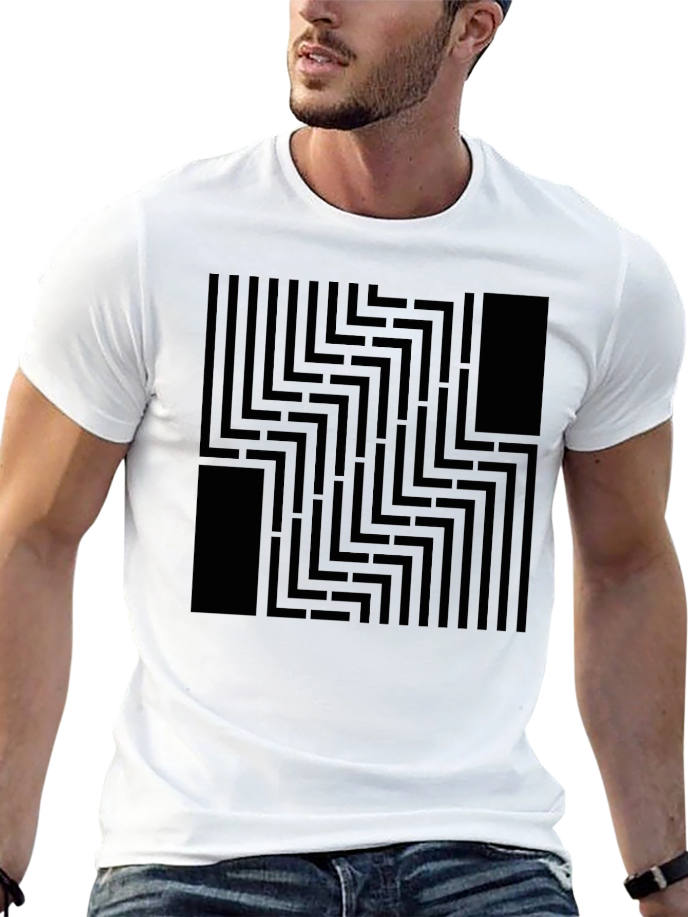 Abstract Maze Pattern Black Graphic Tee