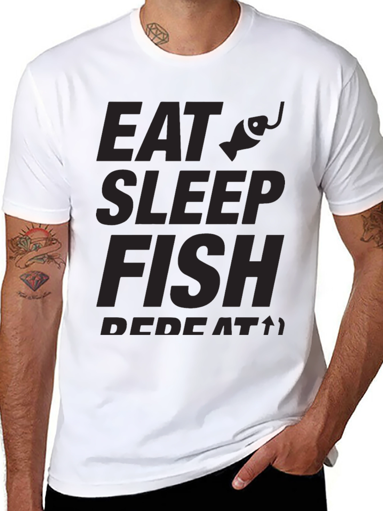Eat Sleep Fish Repeat Black Graphic Tee