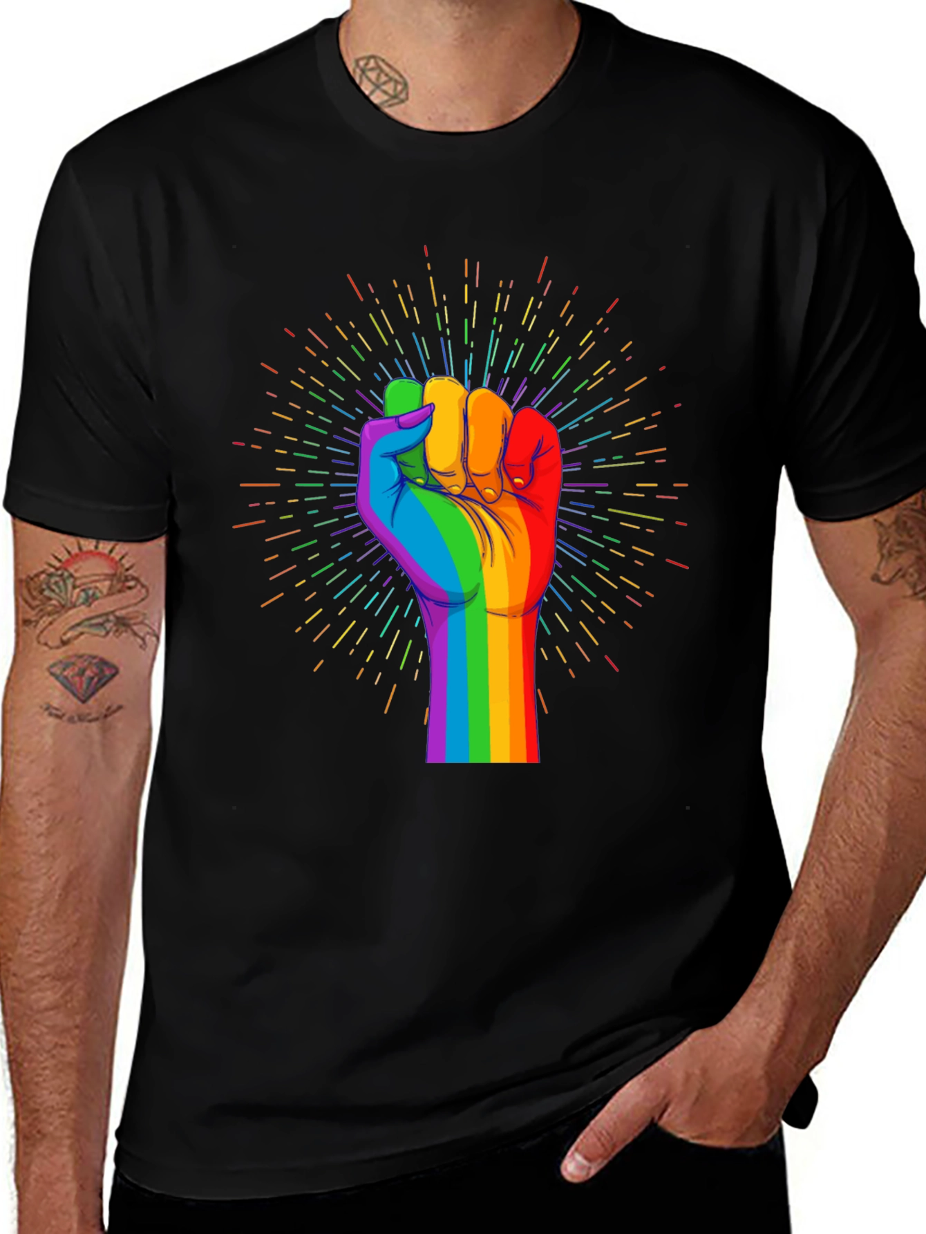 Pride Fist Graphic Tee - Black Cotton T-Shirt
