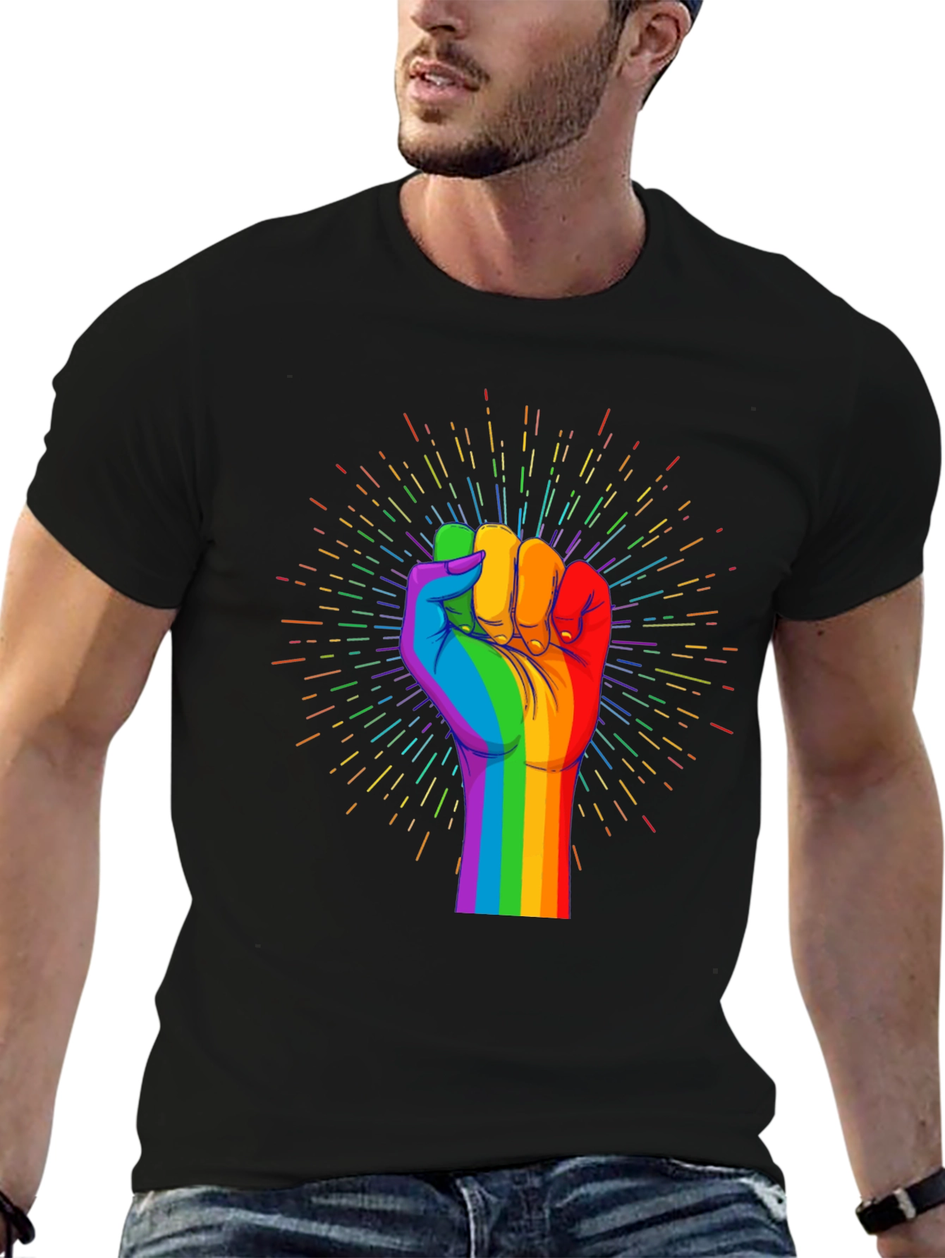Pride Fist Graphic Tee - Black Cotton T-Shirt