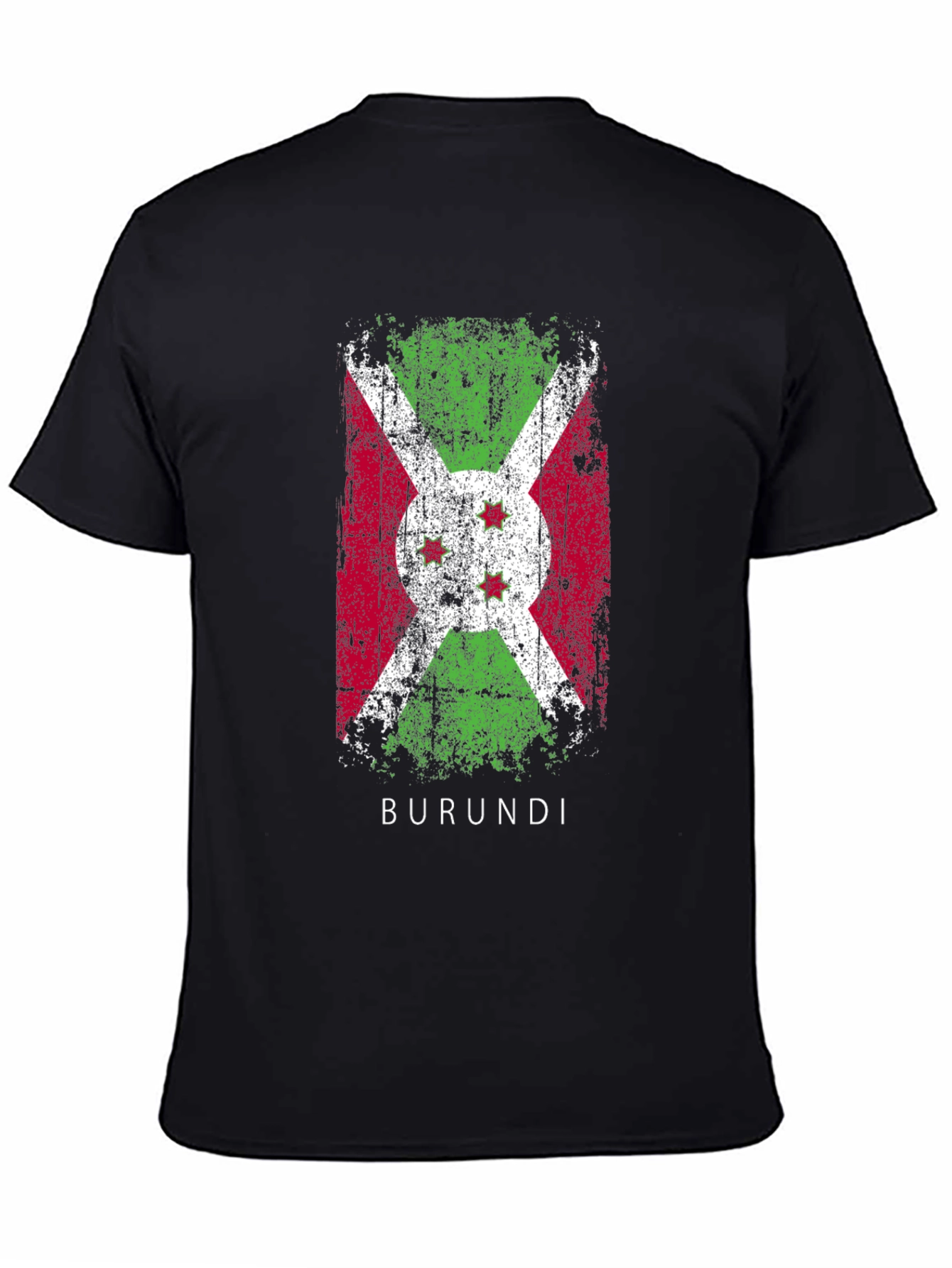 Burundi Flag T-Shirt Distressed Style Mens Black Tee
