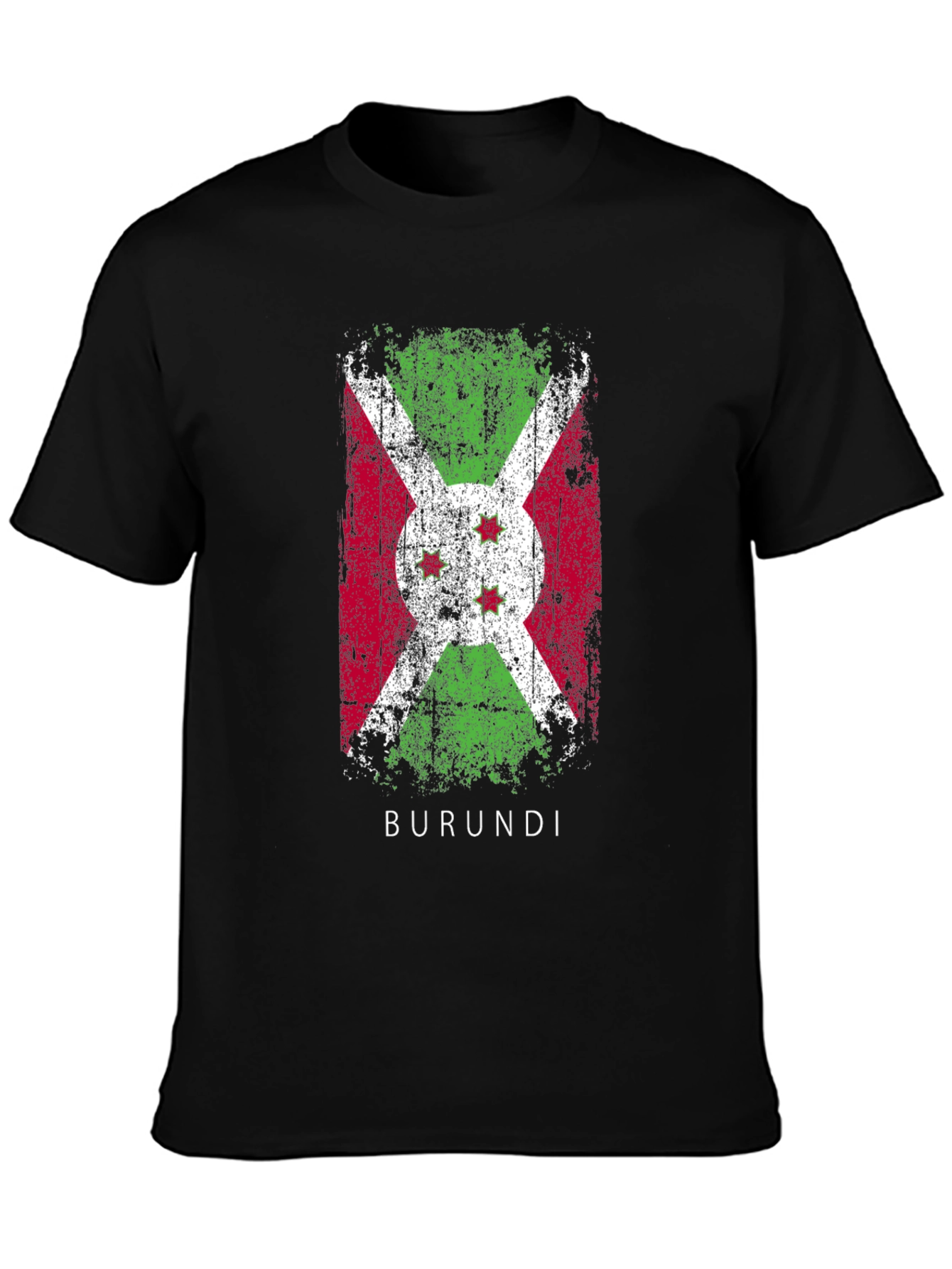 Burundi Flag T-Shirt Distressed Style Mens Black Tee