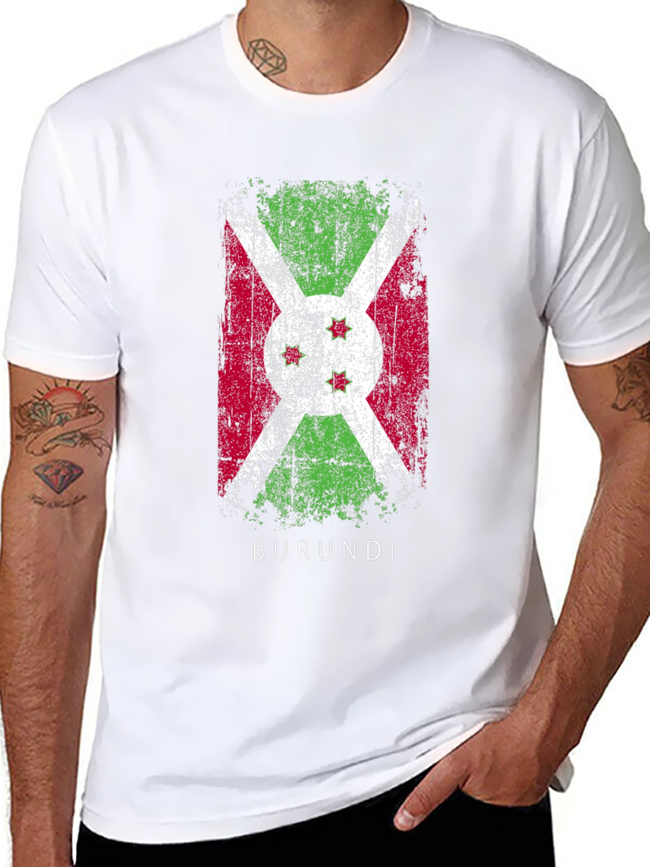 Burundi Flag T-Shirt Distressed Style Mens Black Tee