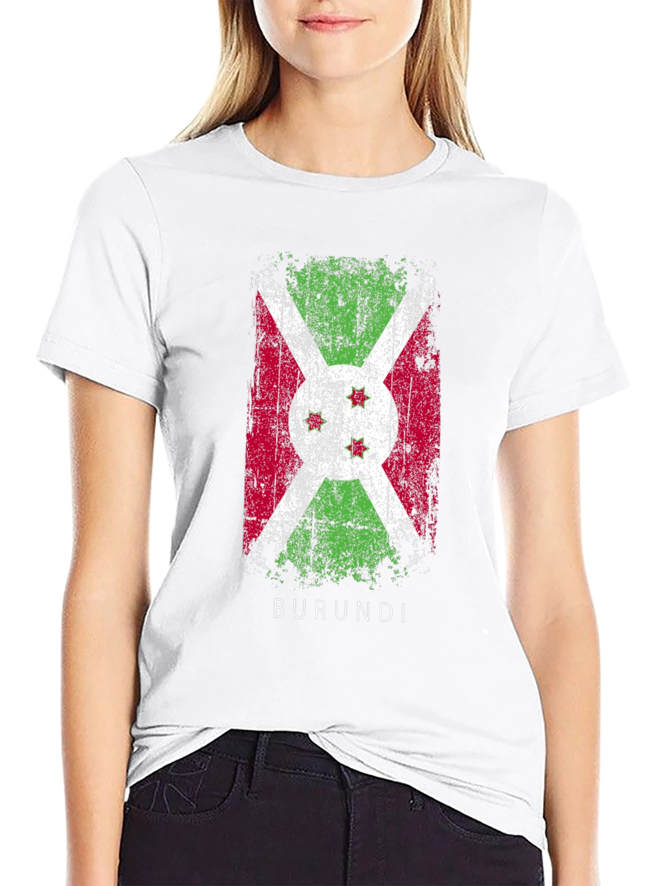 Burundi Flag T-Shirt Distressed Style Mens Black Tee