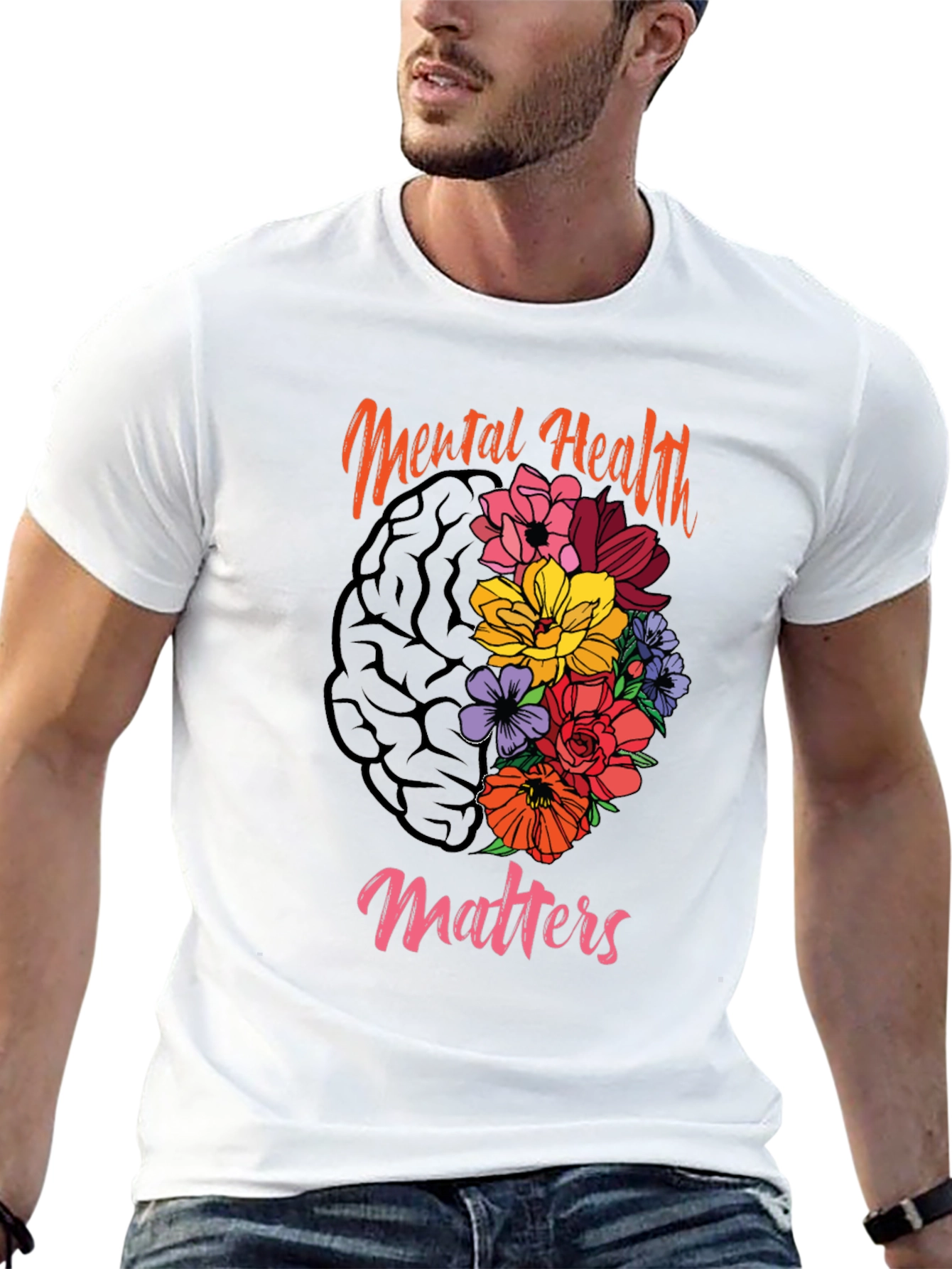 Mental Health Matters Floral Brain T-Shirt