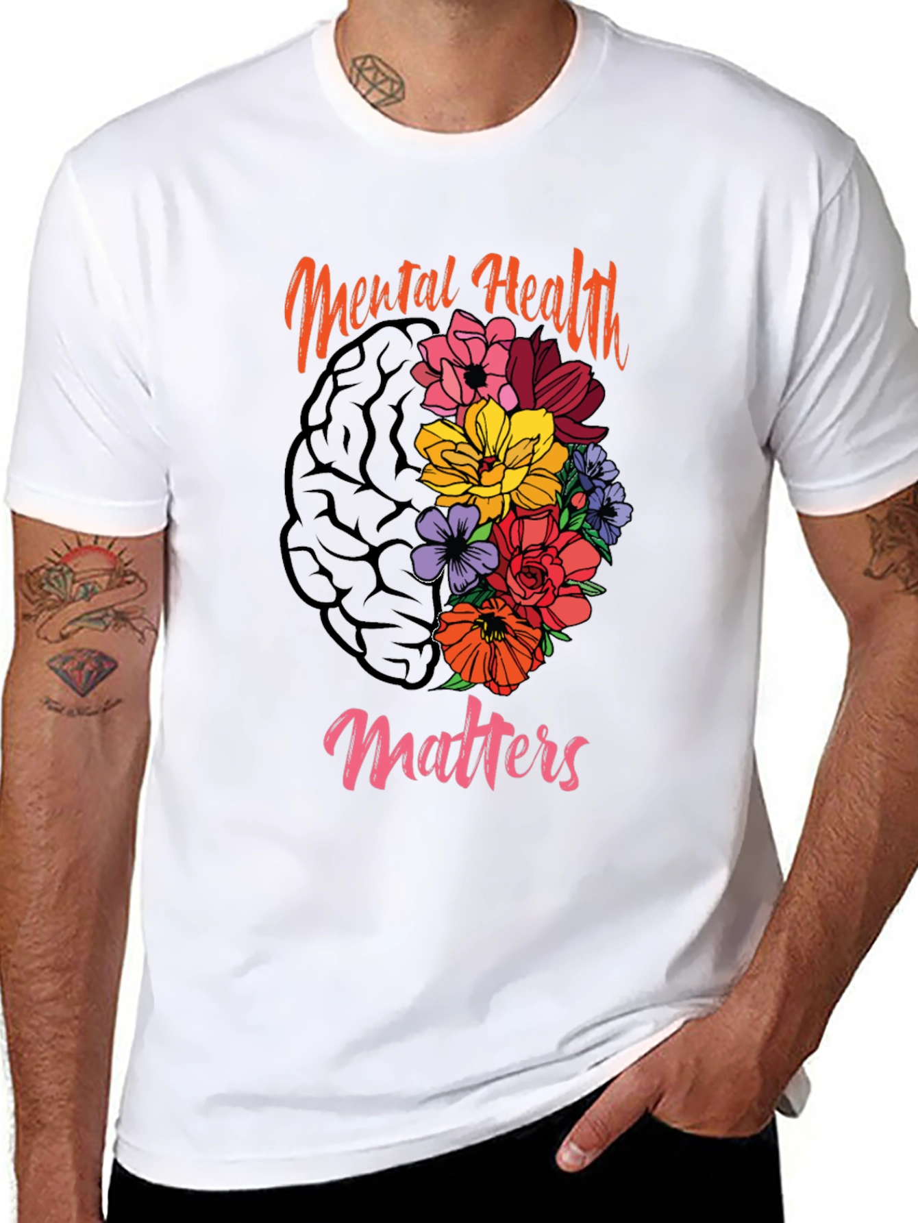 Mental Health Matters Floral Brain T-Shirt
