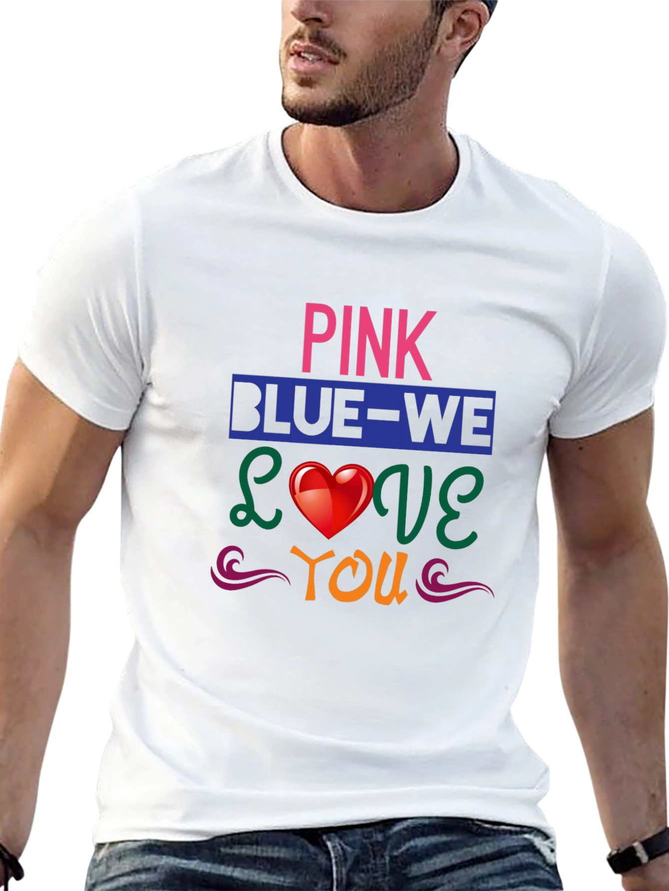Pink Blue We Love You Graphic T-Shirt