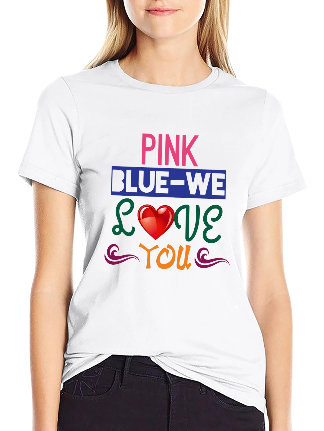 Pink Blue We Love You Graphic T-Shirt