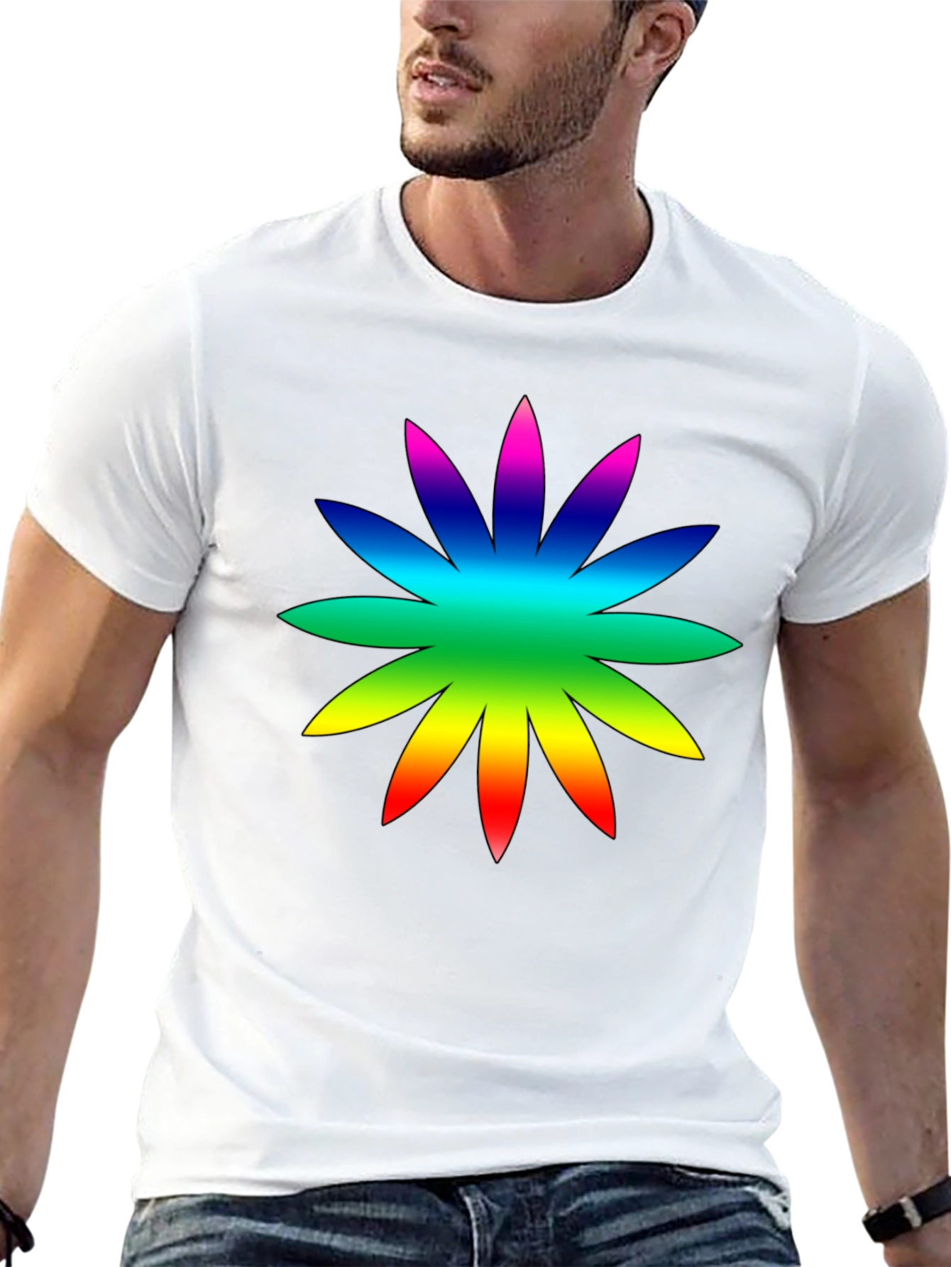 Rainbow Flower Graphic Tee - Soft Cotton Casual Shirt