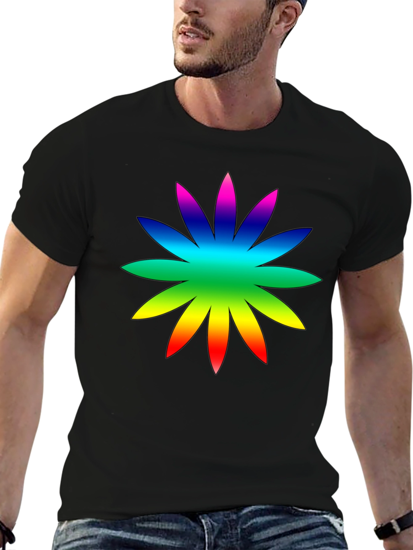 Rainbow Flower Graphic Tee - Soft Cotton Casual Shirt