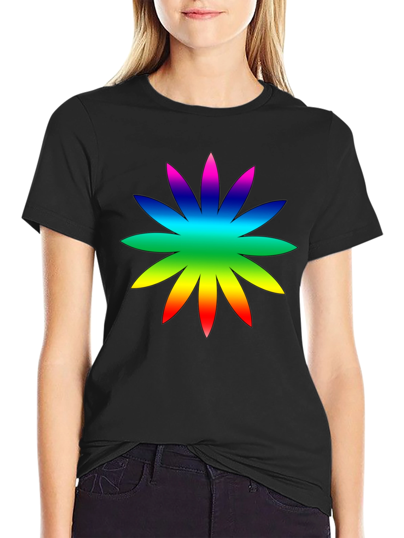 Rainbow Flower Graphic Tee - Soft Cotton Casual Shirt