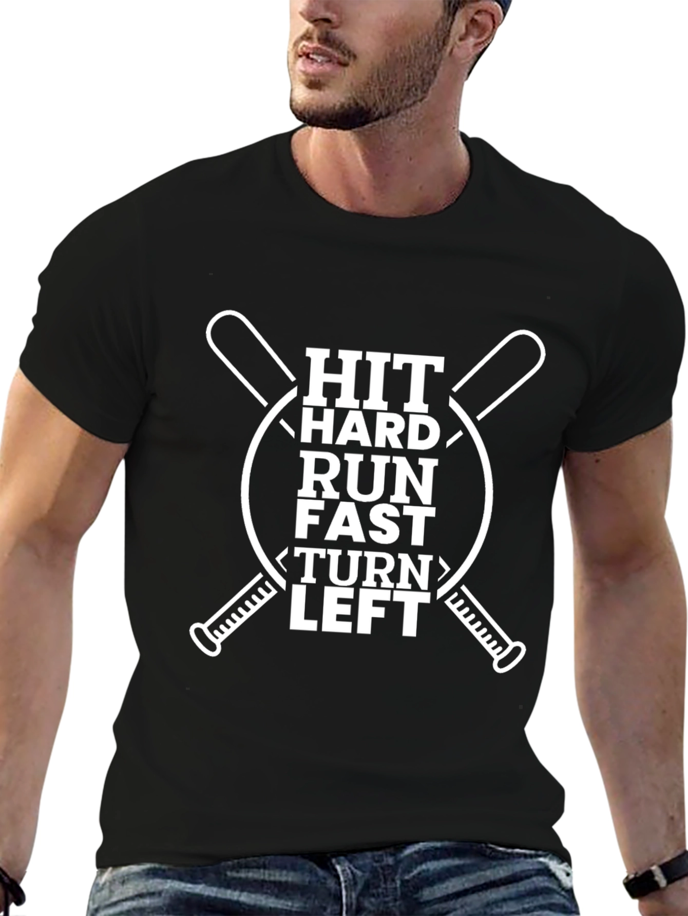 Hit Hard Run Fast Baseball Graphic T-Shirt