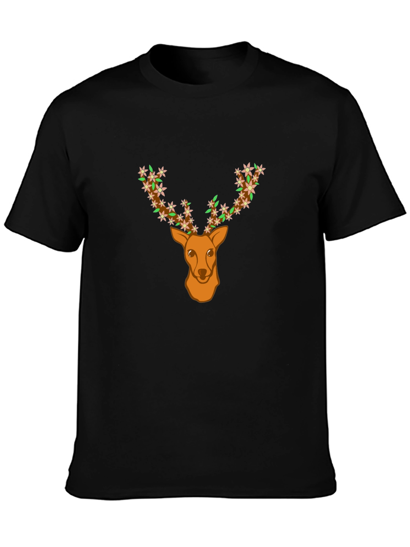 Floral Deer Head Graphic Tee - Black T-Shirt