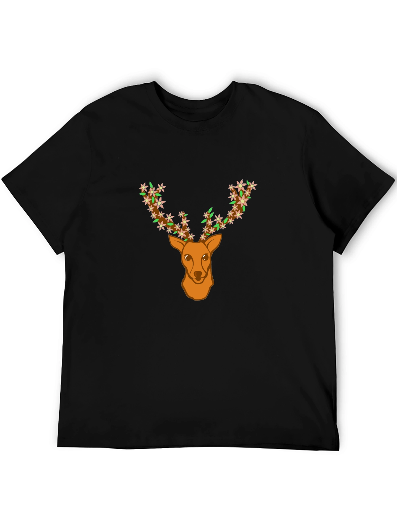 Floral Deer Head Graphic Tee - Black T-Shirt