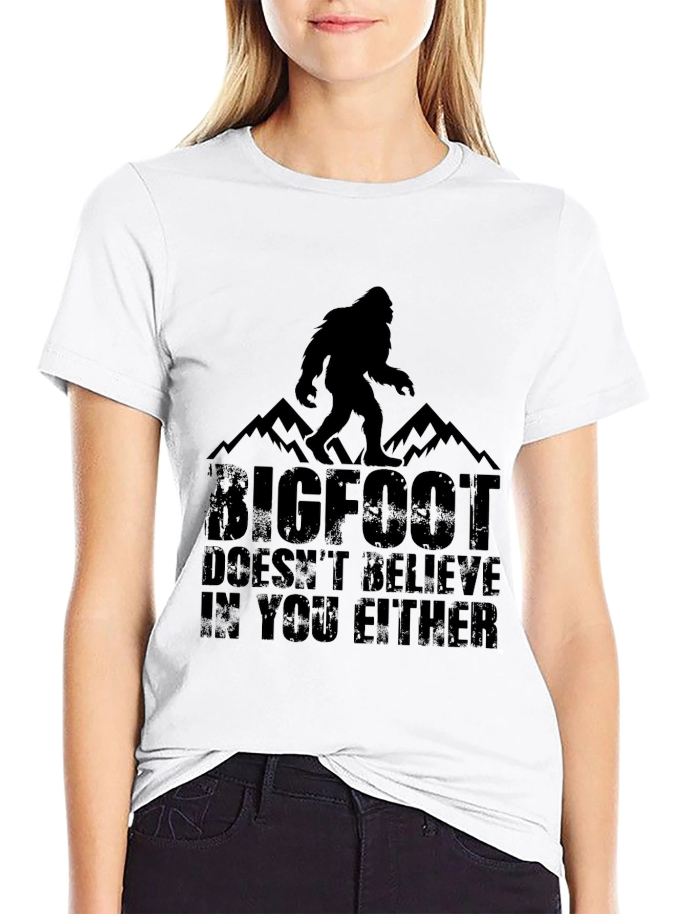 Bigfoot Doesnt Believe T-Shirt - Black Graphic Tee