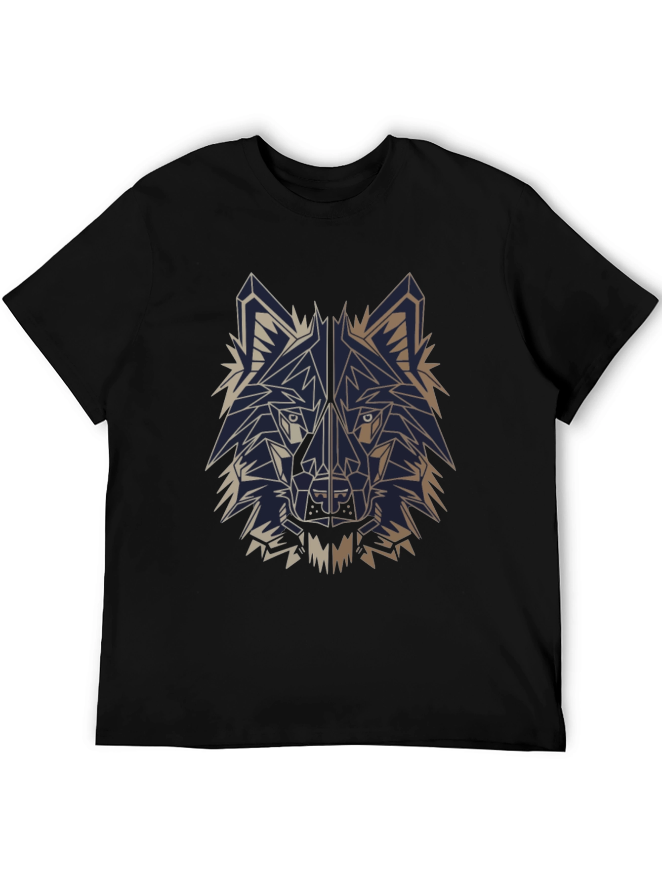 Geometric Wolf T-Shirt - Black Cotton Graphic Tee