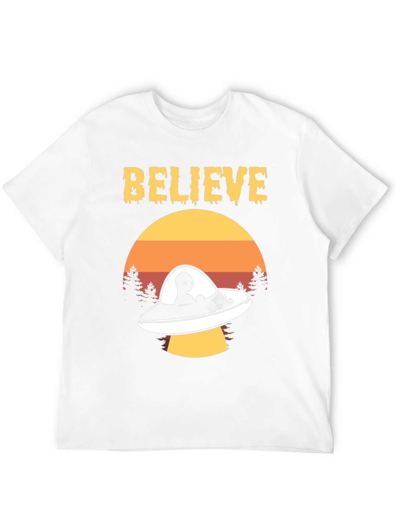 Believe Alien UFO Graphic Tee Retro Style