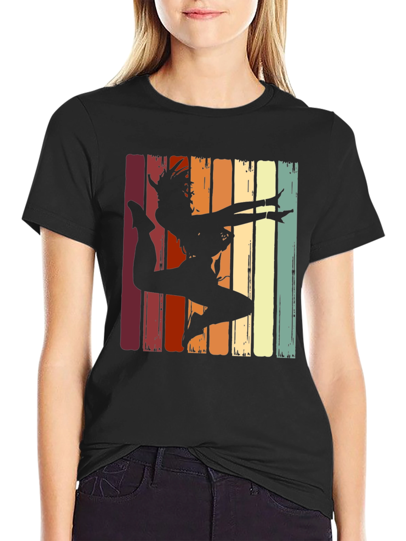 Retro Dancer Graphic Tee - Black Cotton T-Shirt