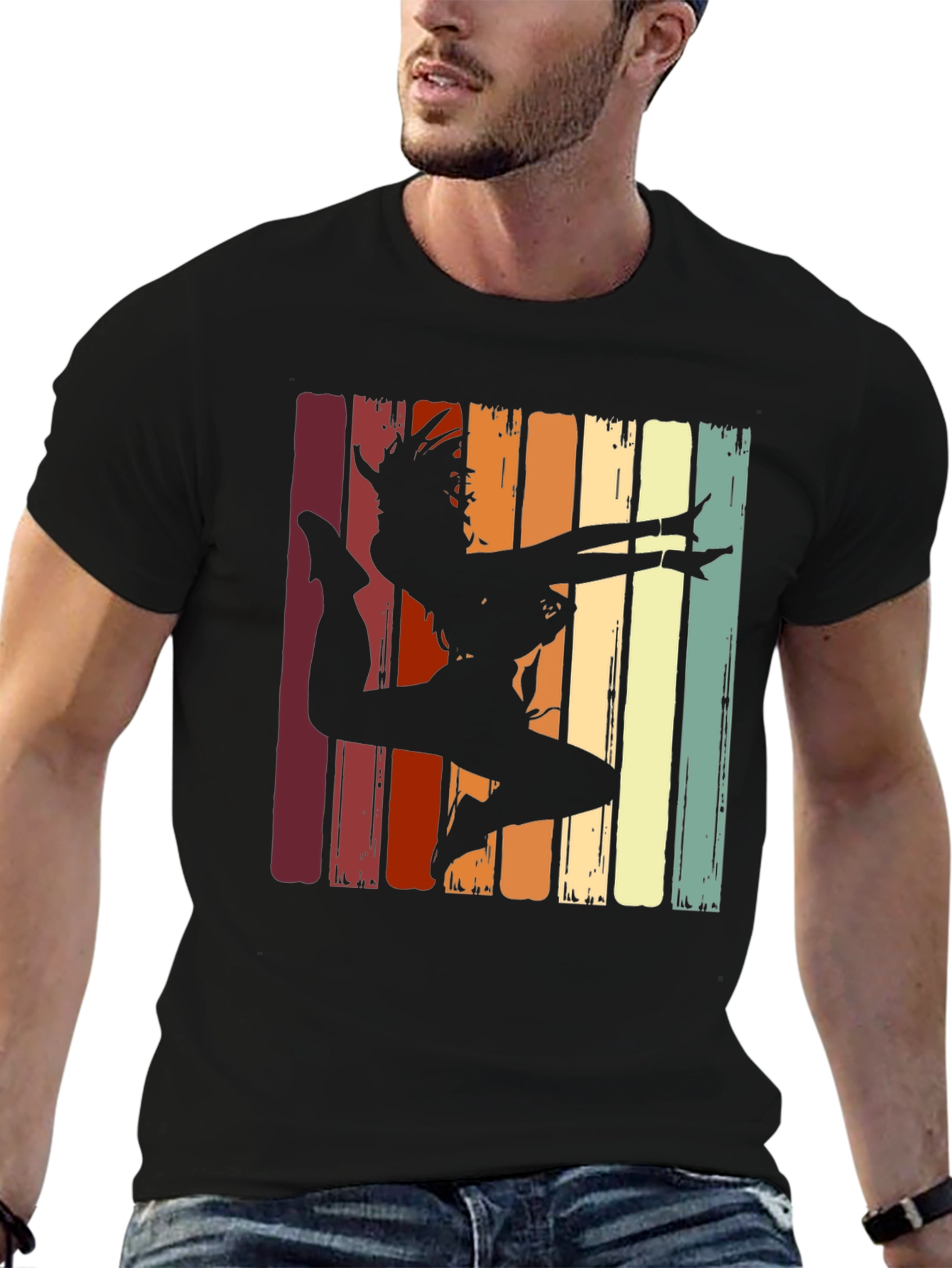 Retro Dancer Graphic Tee - Black Cotton T-Shirt