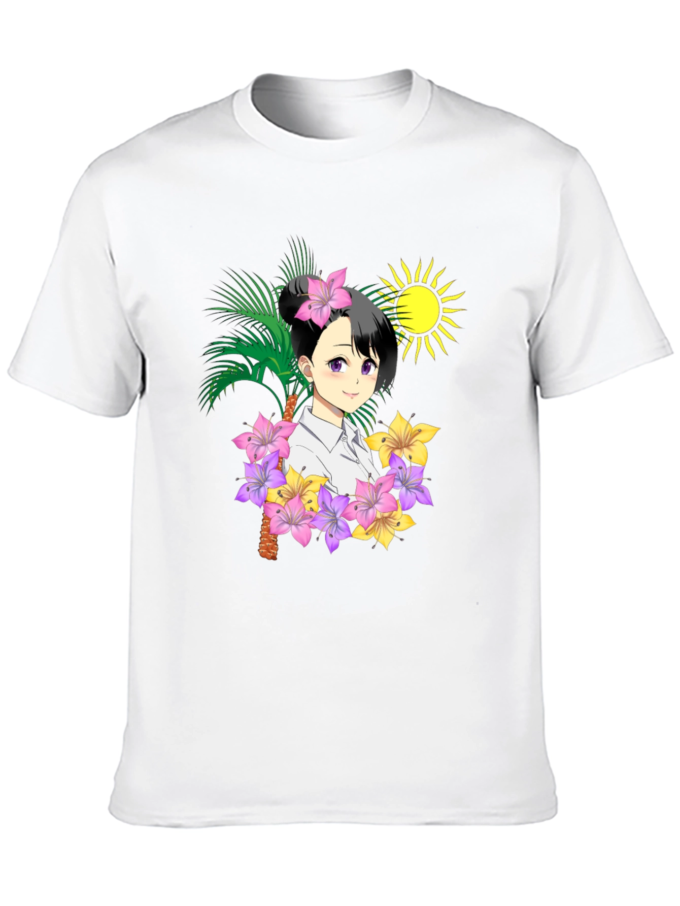 Anime Girl Hawaiian Shirt Black T-Shirt