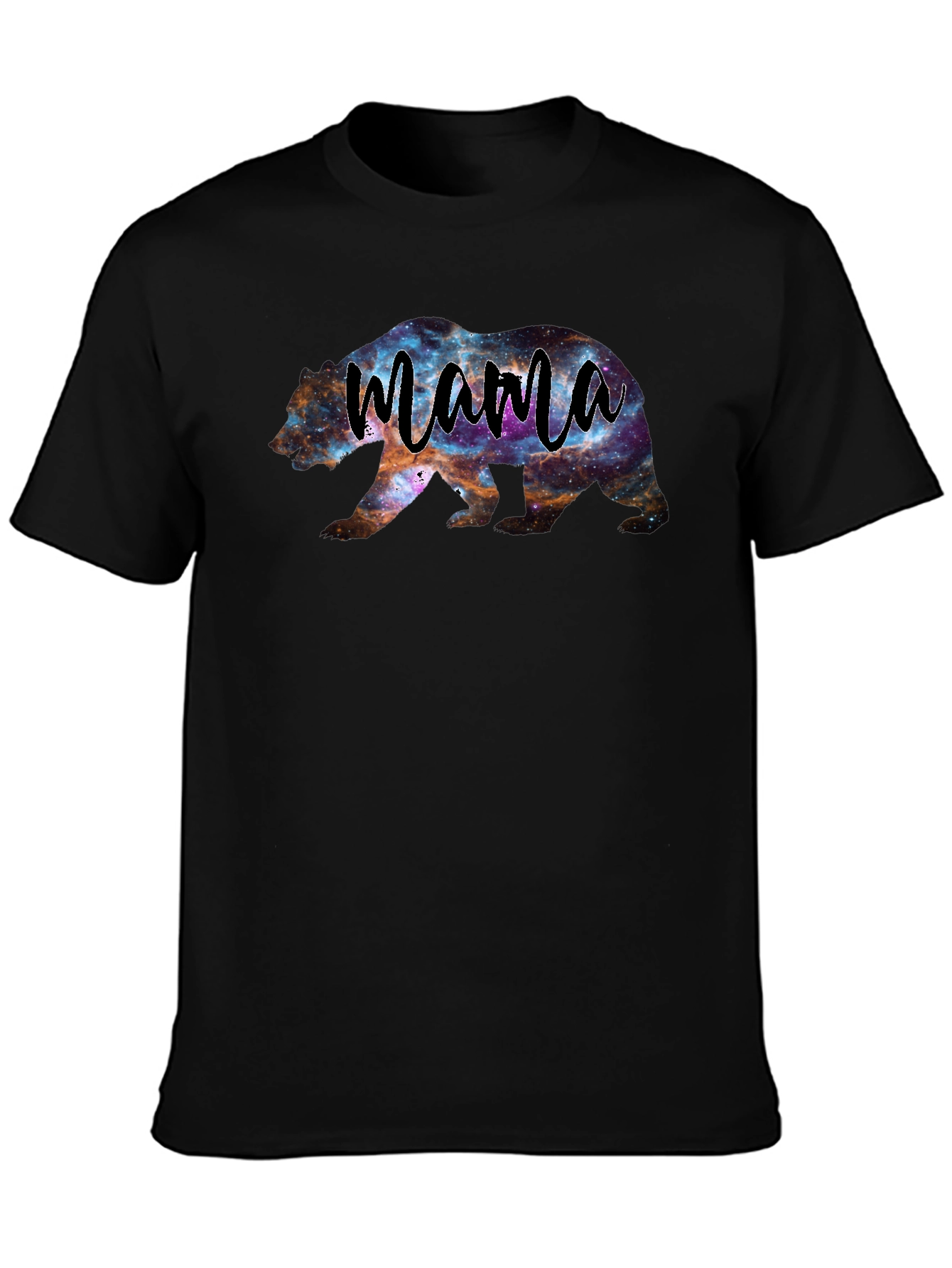 Mama Bear Galaxy Print Black T-Shirt