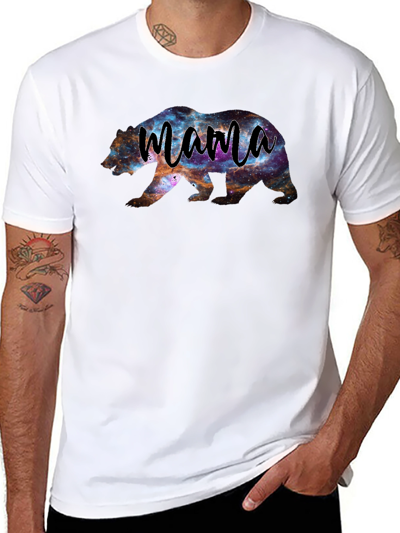 Mama Bear Galaxy Print Black T-Shirt