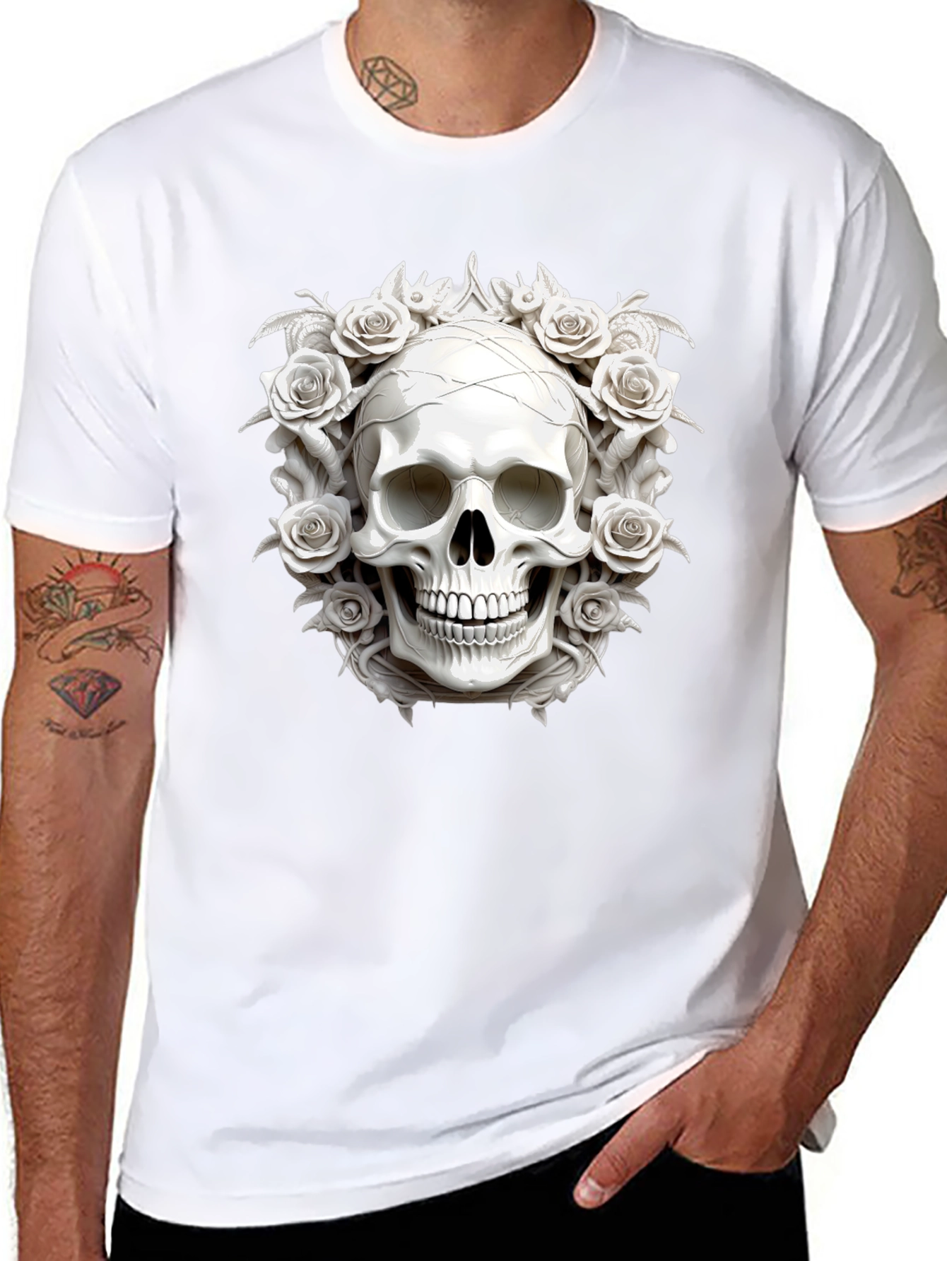 Skull & Roses Graphic Tee - Black