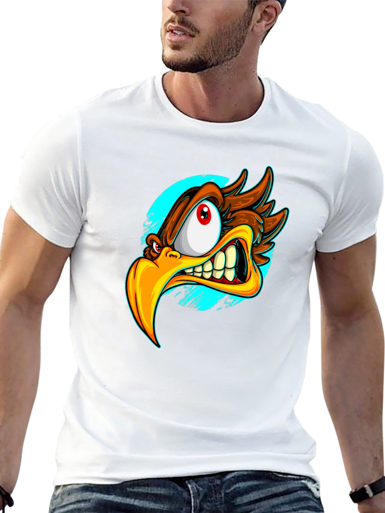Angry Eagle Graphic T-Shirt - Bold Cartoon Bird Design