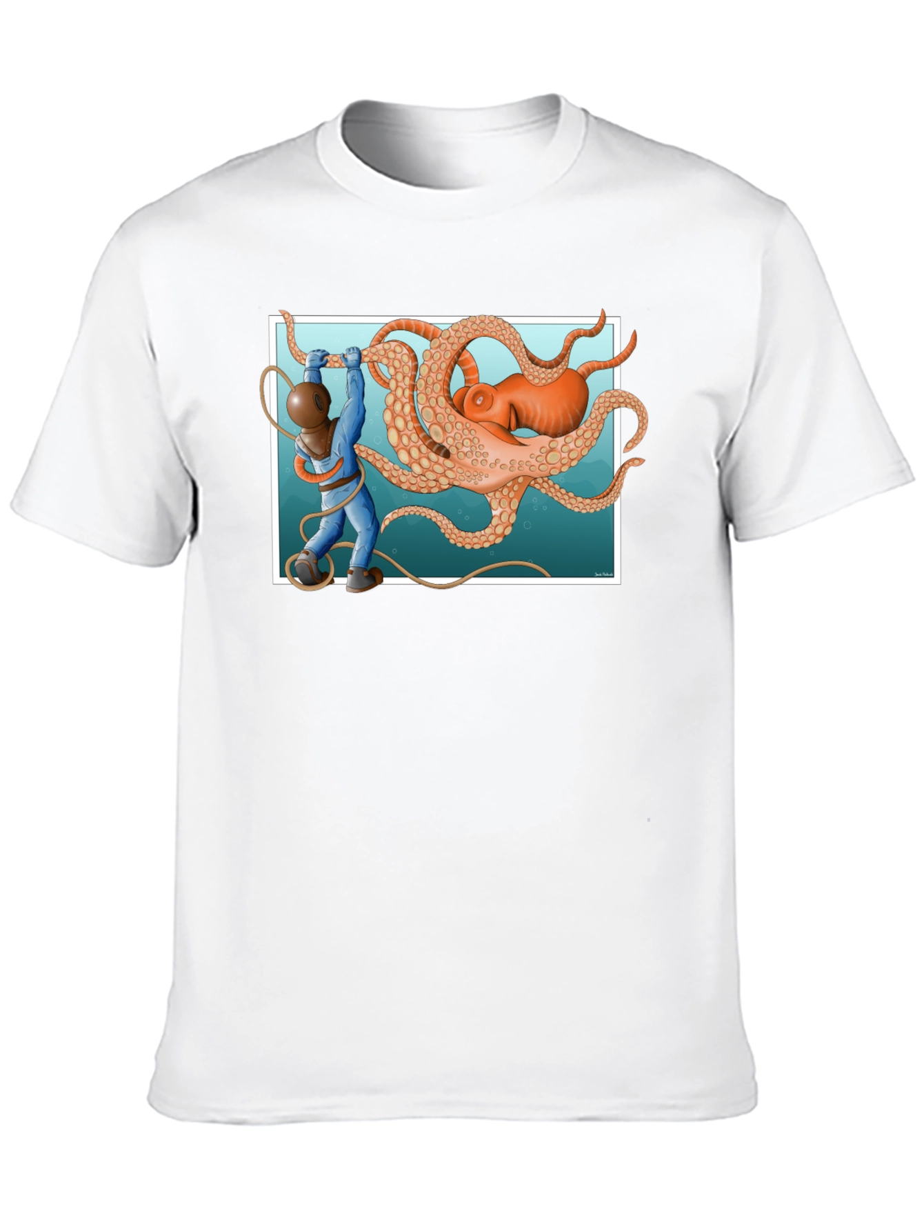 Diver vs. Octopus Graphic T-Shirt - Black