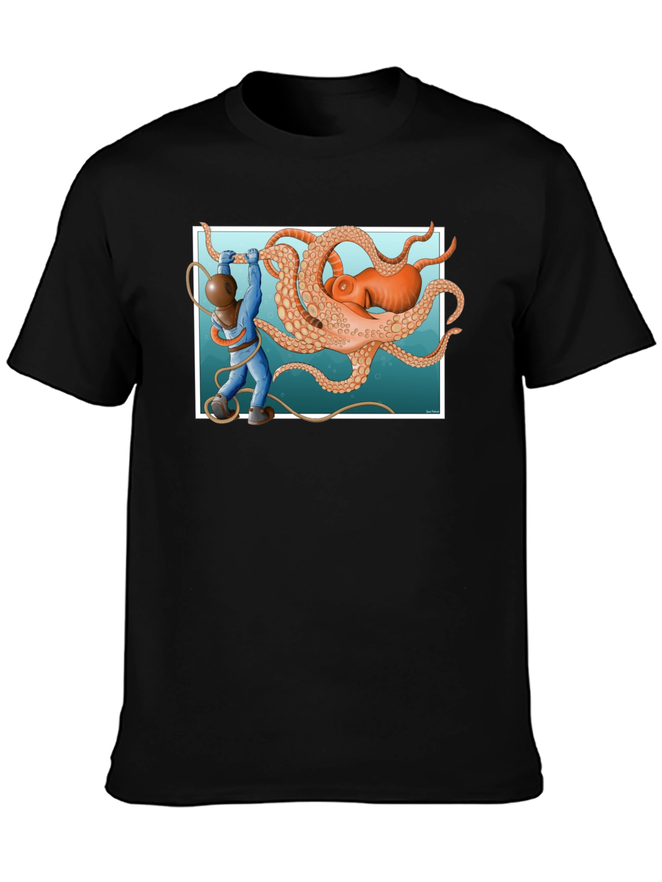 Diver vs. Octopus Graphic T-Shirt - Black
