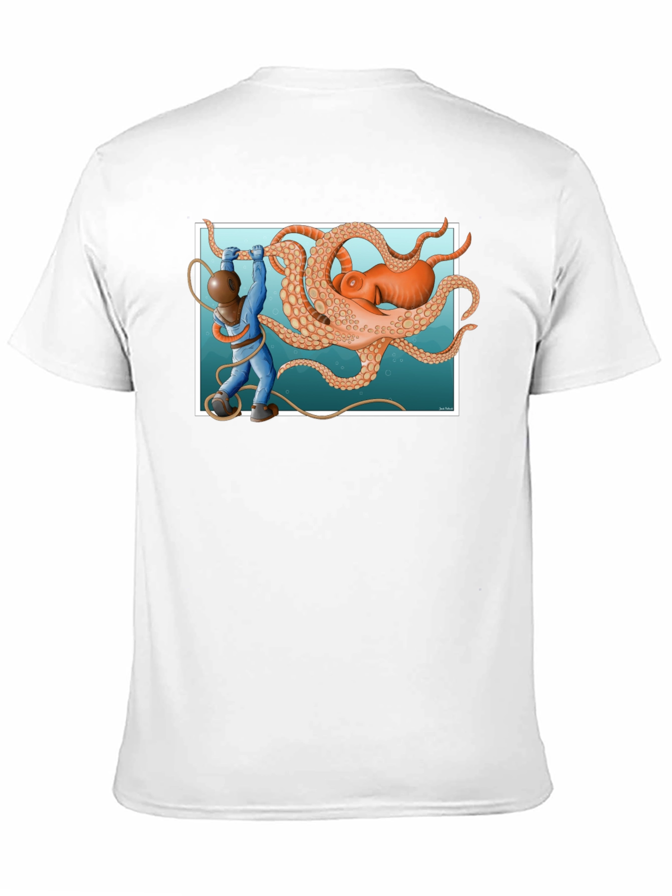 Diver vs. Octopus Graphic T-Shirt - Black