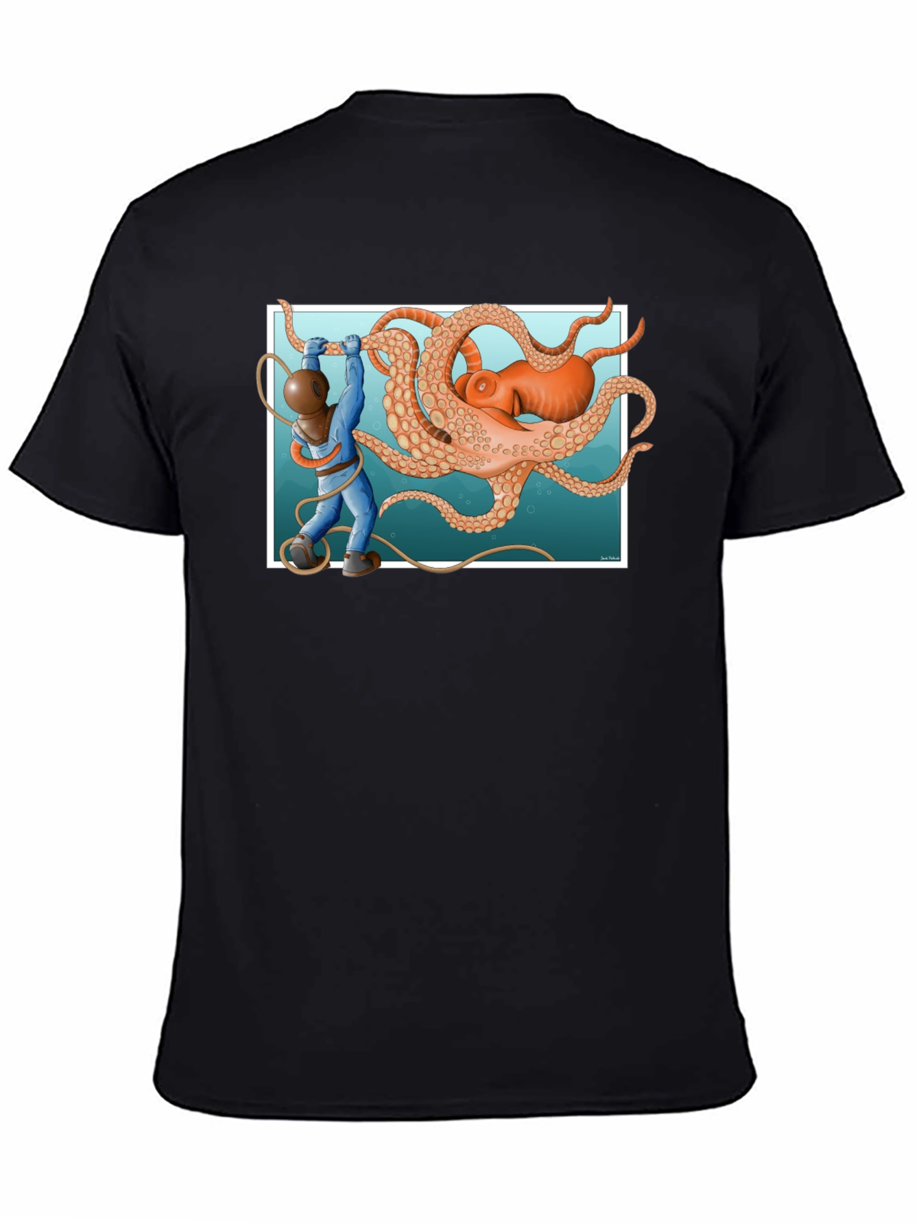 Diver vs. Octopus Graphic T-Shirt - Black