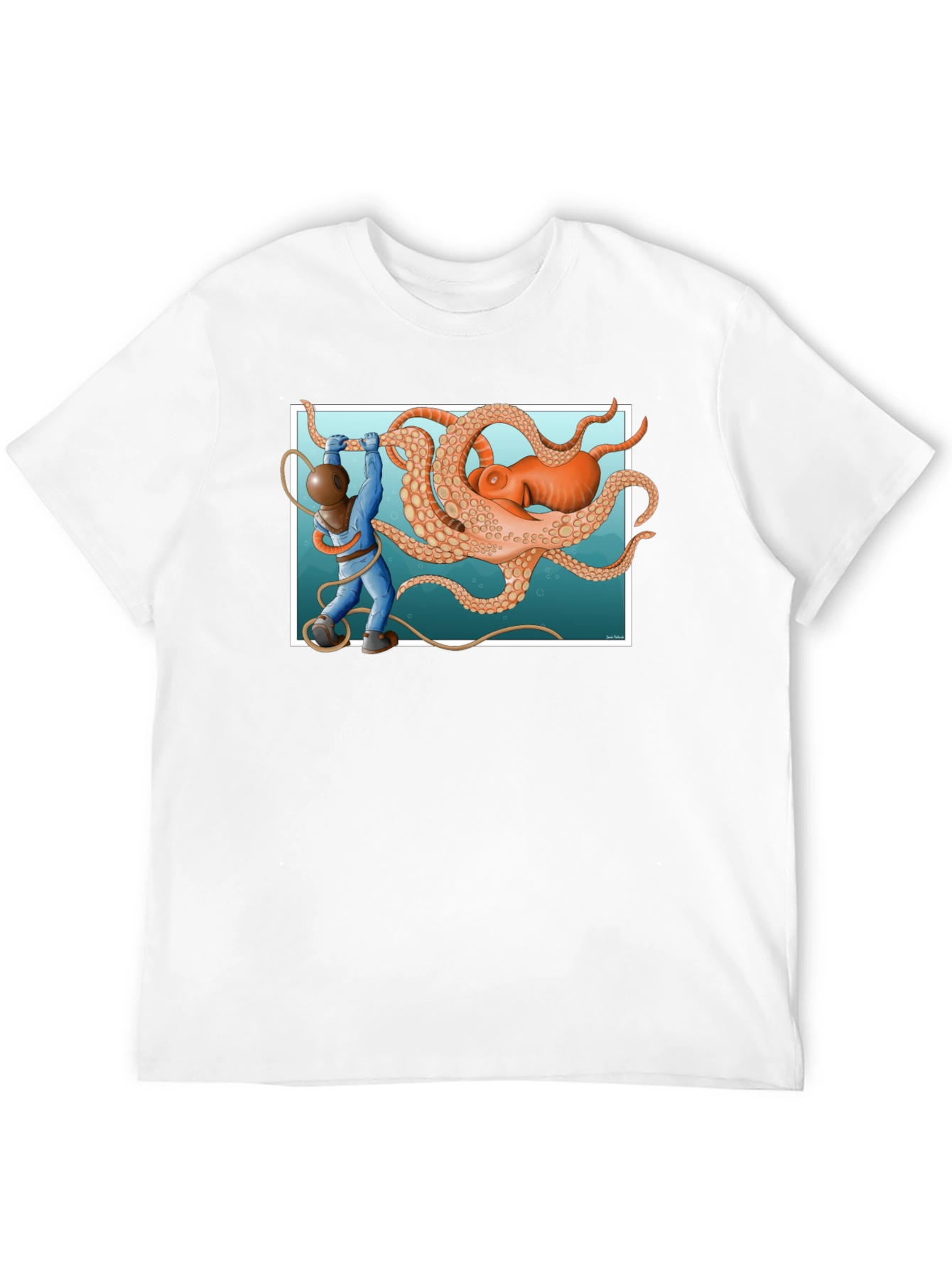 Diver vs. Octopus Graphic T-Shirt - Black