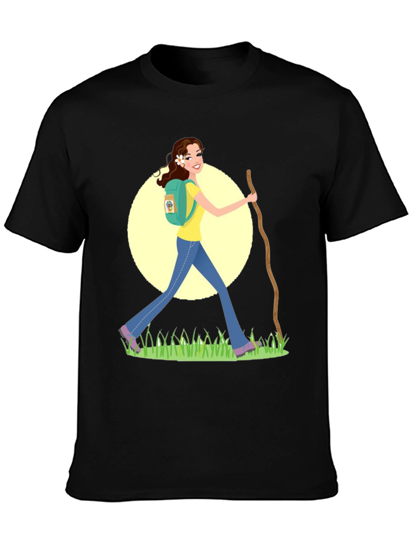 Hiking Woman Graphic Tee - Black Cotton Blend